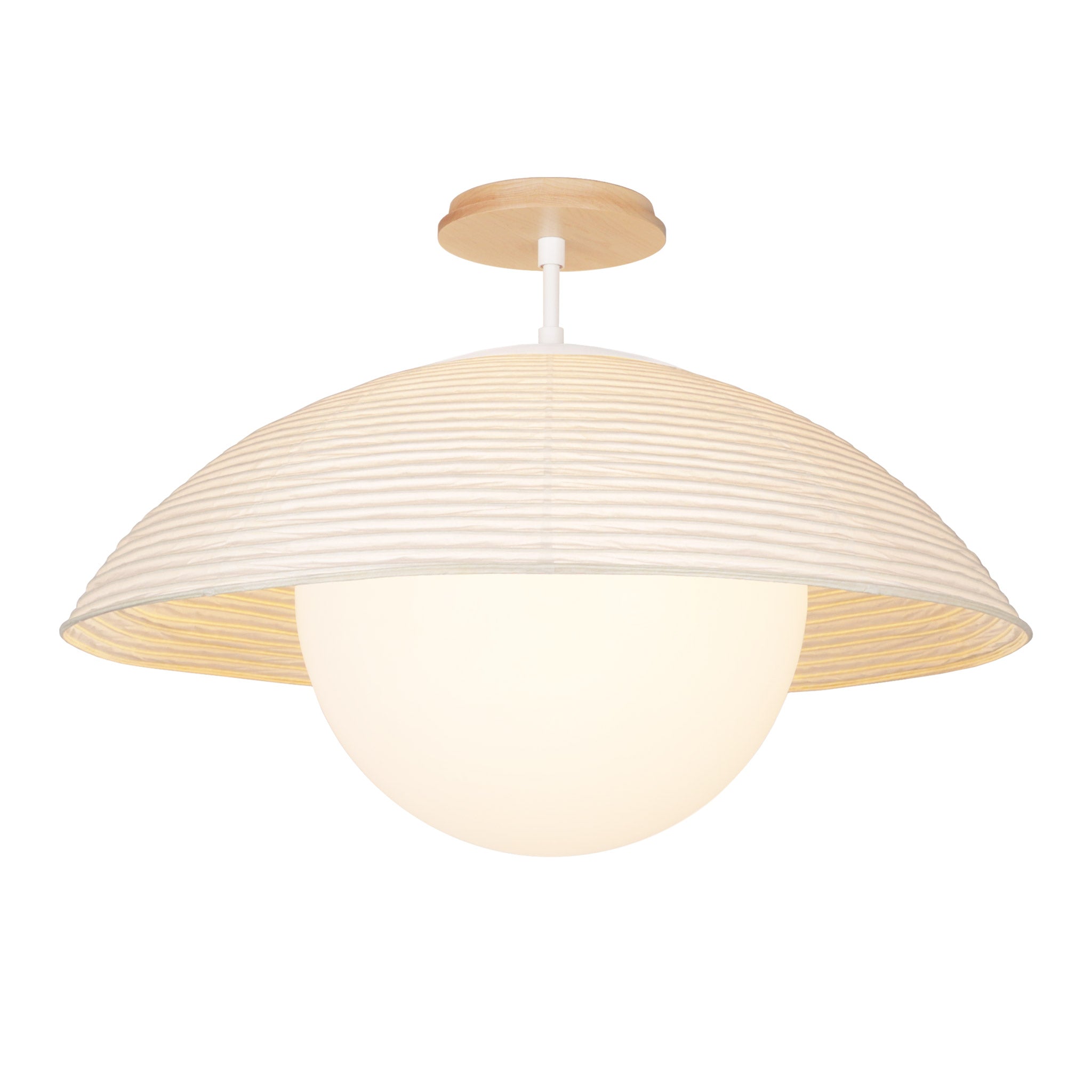 Maru Surface with a Natural shade shown in White with a Maple Wood canopy