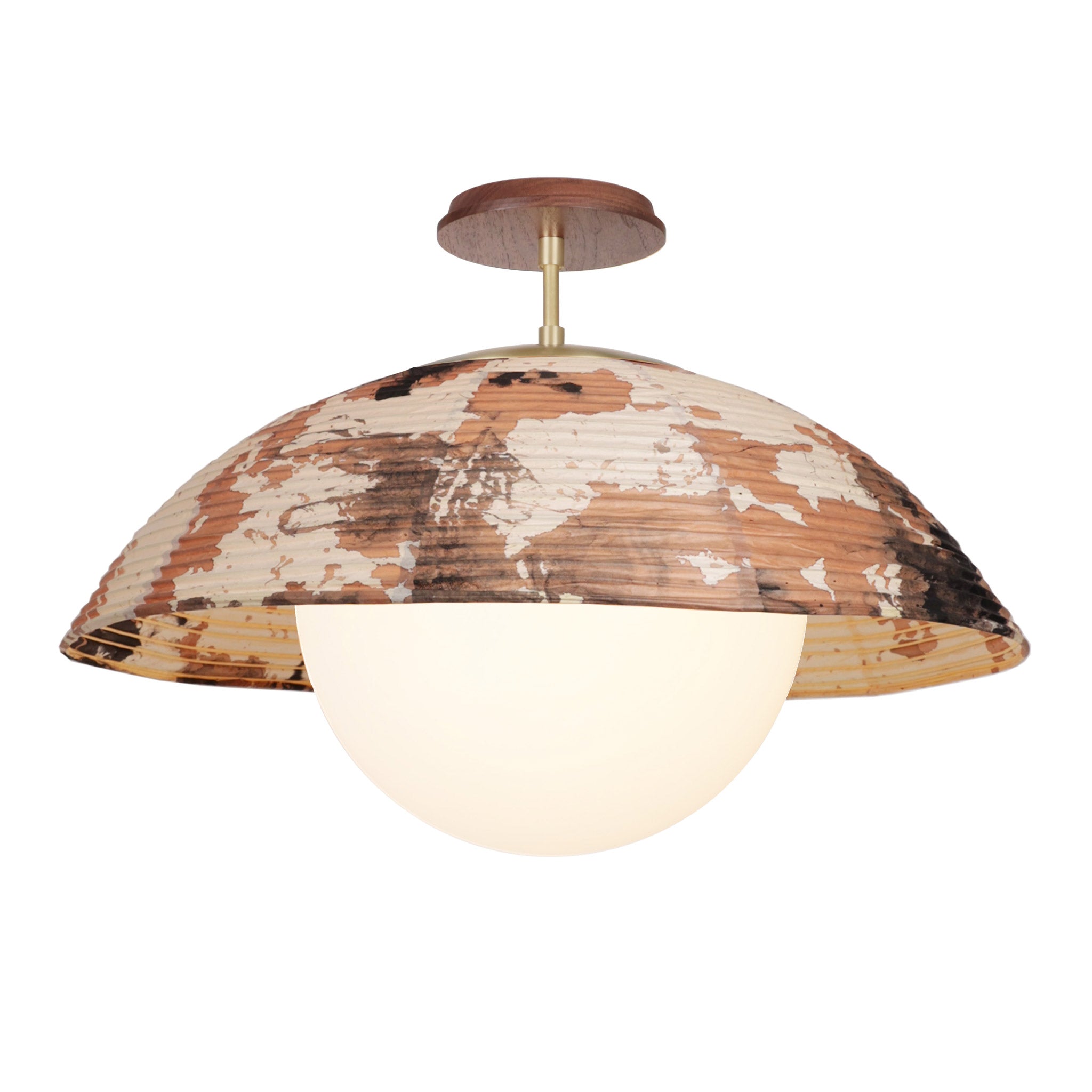 Maru Surface with a hand-painted chōchin washi shade shown in Kakishibu with Brass and a Walnut Wood canopy
