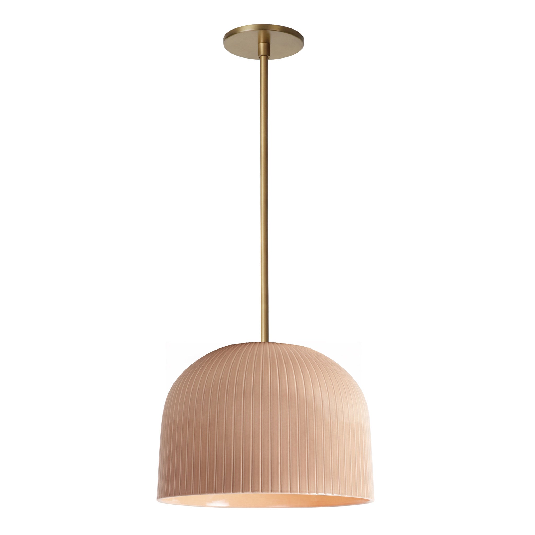 Morgan Pendant shown in Gloss Dusty Rose Glaze and Heirloom Brass