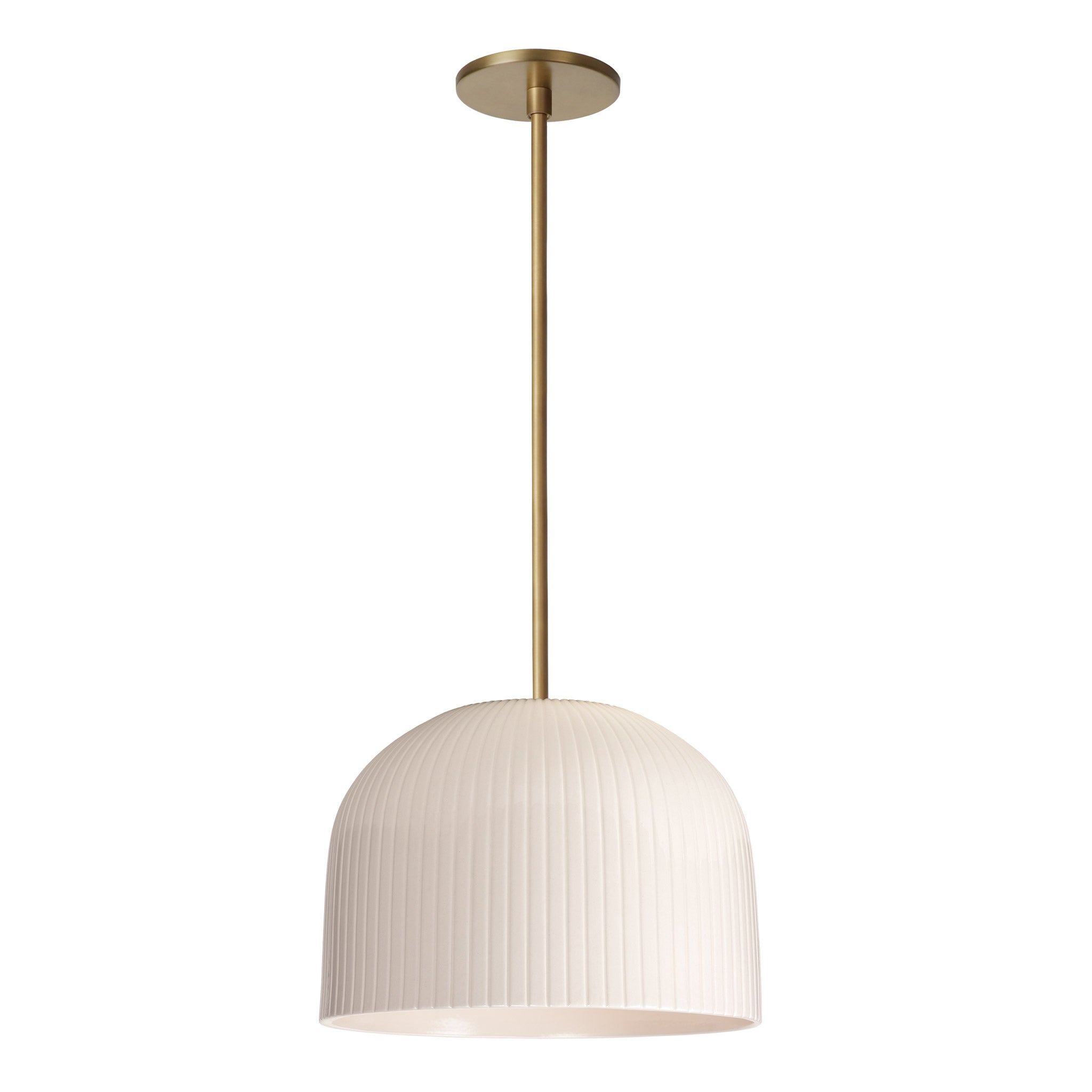 Morgan Pendant shown in Gloss White Glaze and Heirloom Brass