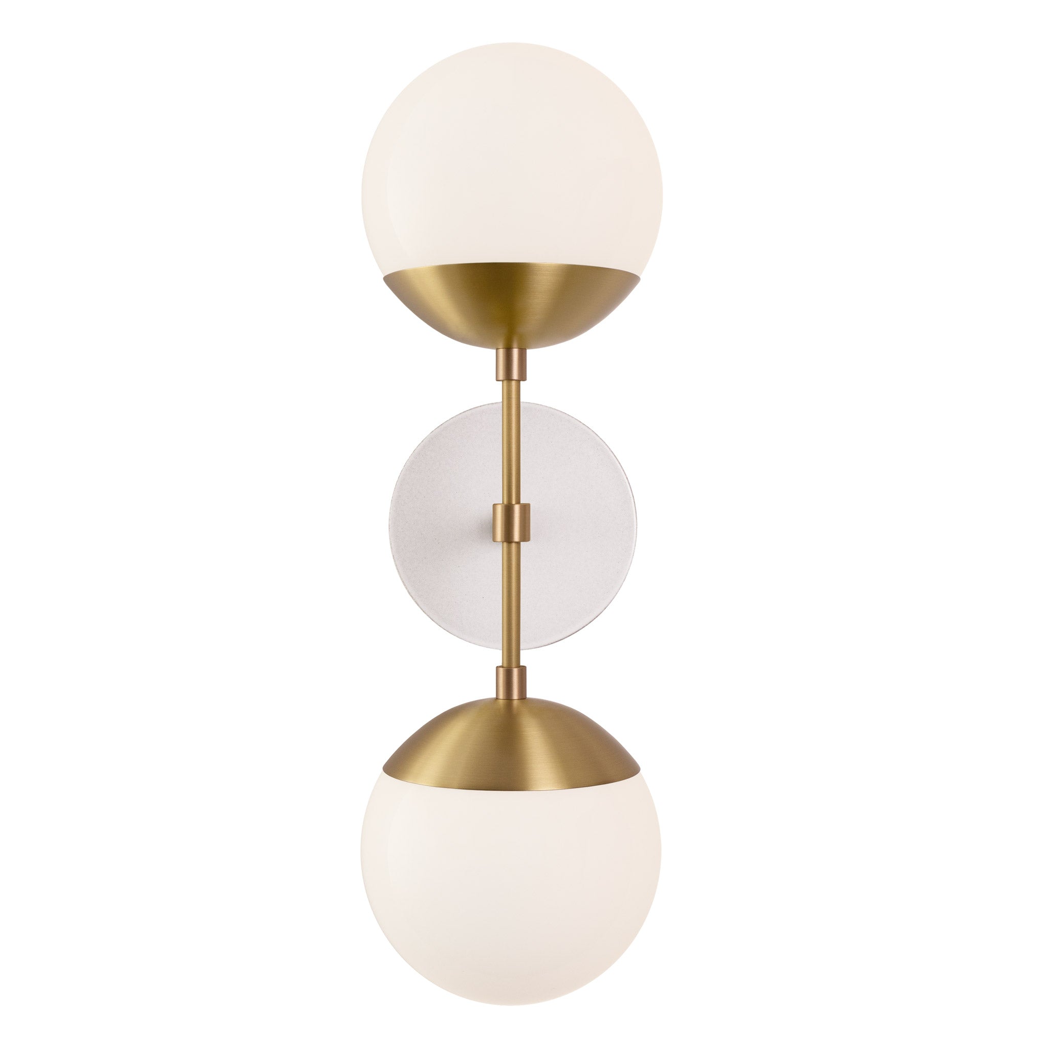 Theo shown in Heirloom Brass with a Brownstone White Swift Ceramic Canopy