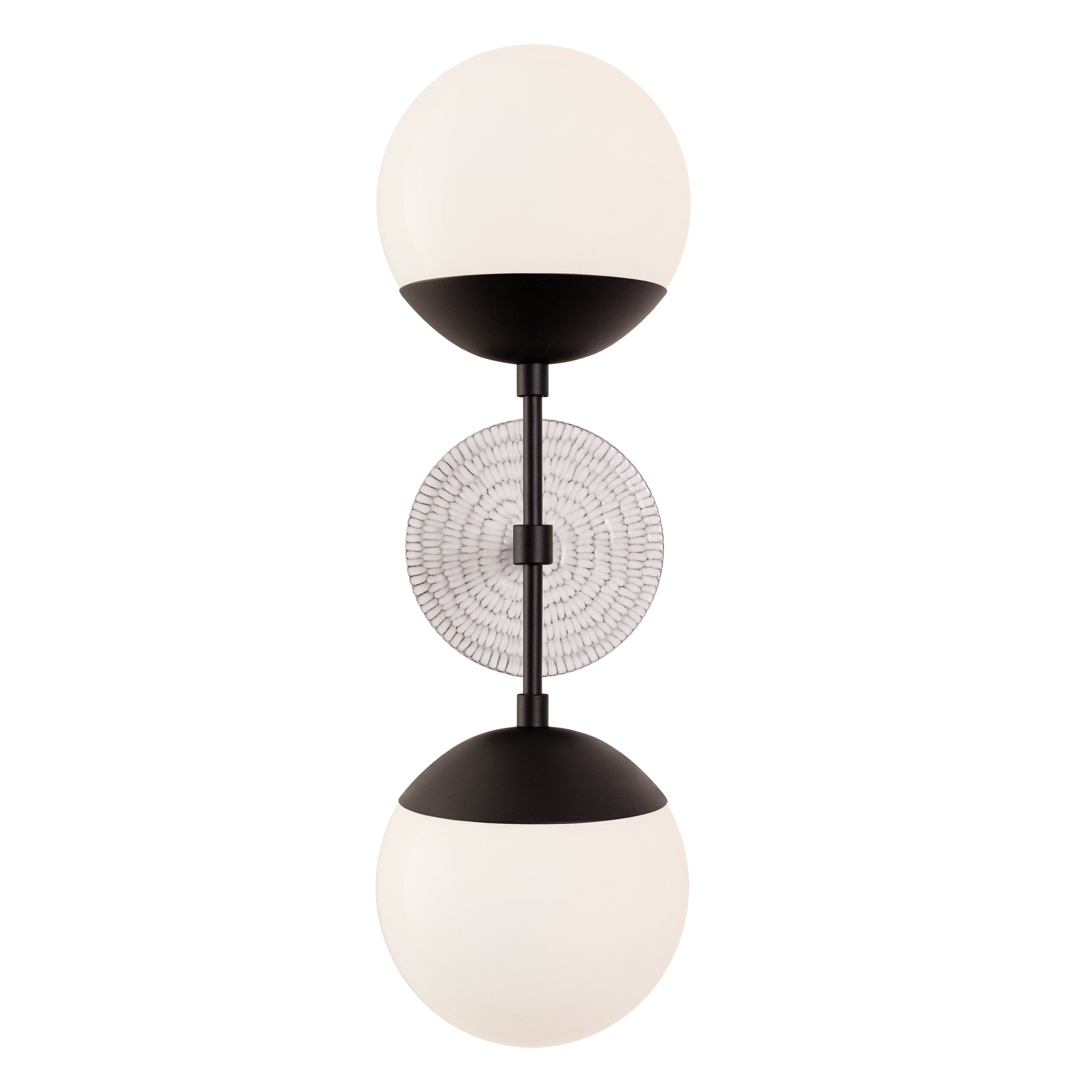 Theo shown in Matte Black with a Brownstone White Sunflower Ceramic Canopy