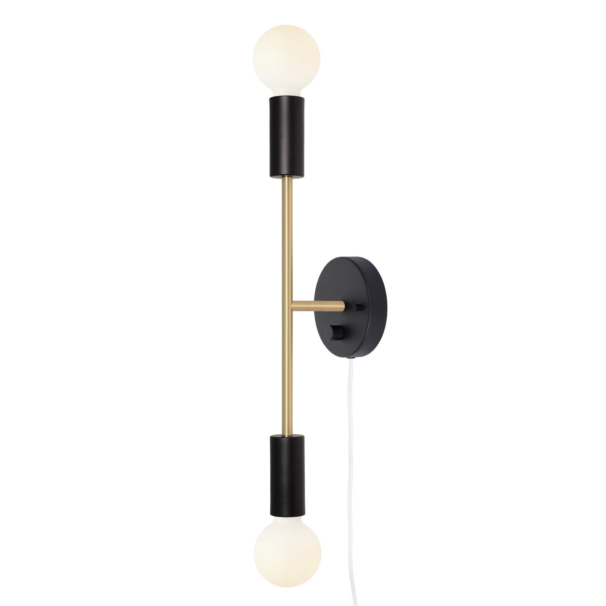 Venus Long shown in Matte Black and Brass with a Backplate Dimmer Switch and White Cord