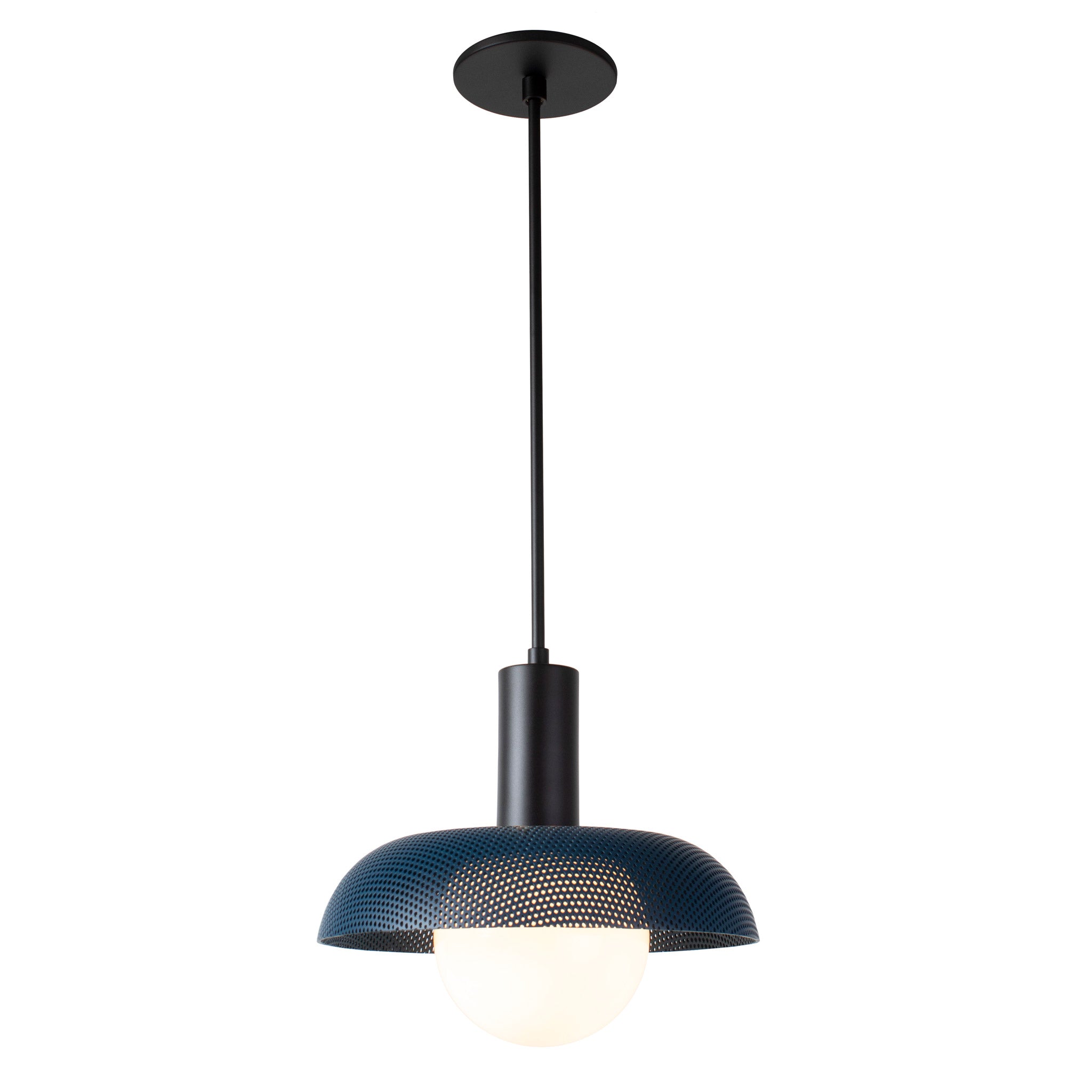 Lexi Large Pendant shown with Ocean Blue Perforated Shade Finish and Matte Black Fixture Finish