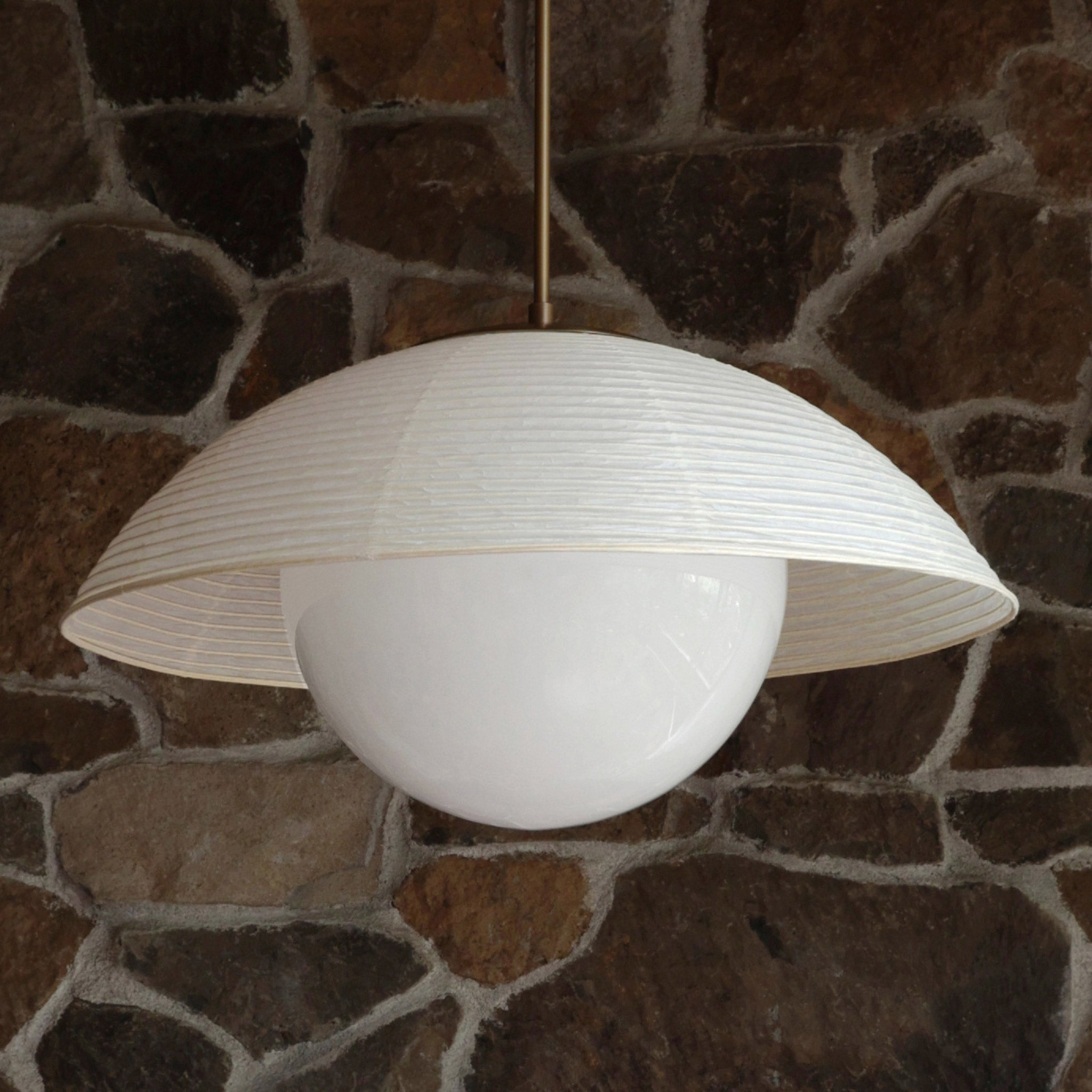 Maru Pendant with a Natural shade shown in Heirloom Brass