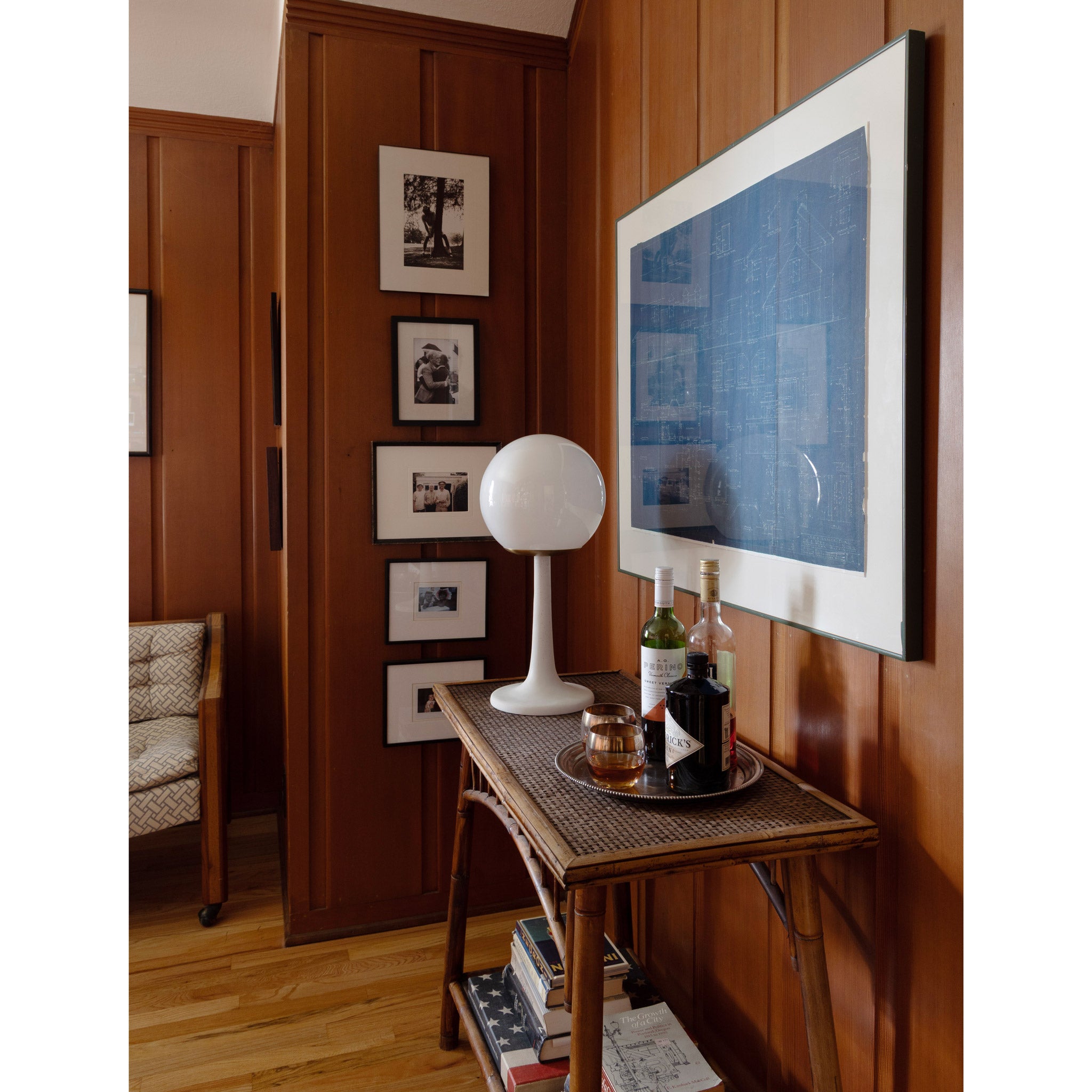 Aaro Lamp shown in Heirloom Brass. Interior design by Sarah J. Meyer Design