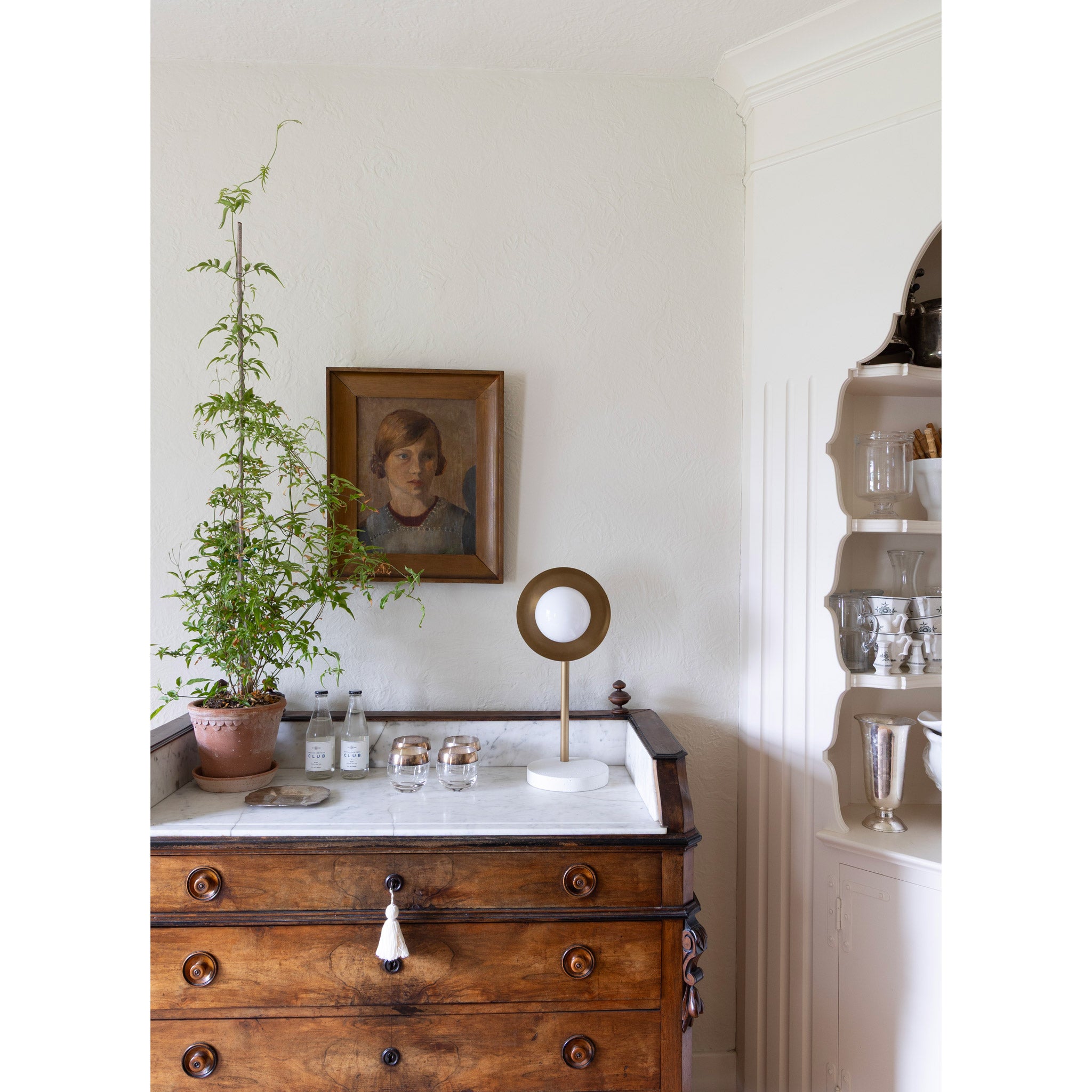 Lexi Lamp shown with a solid Heirloom Brass shade. Interior design by Sarah J. Meyer Design