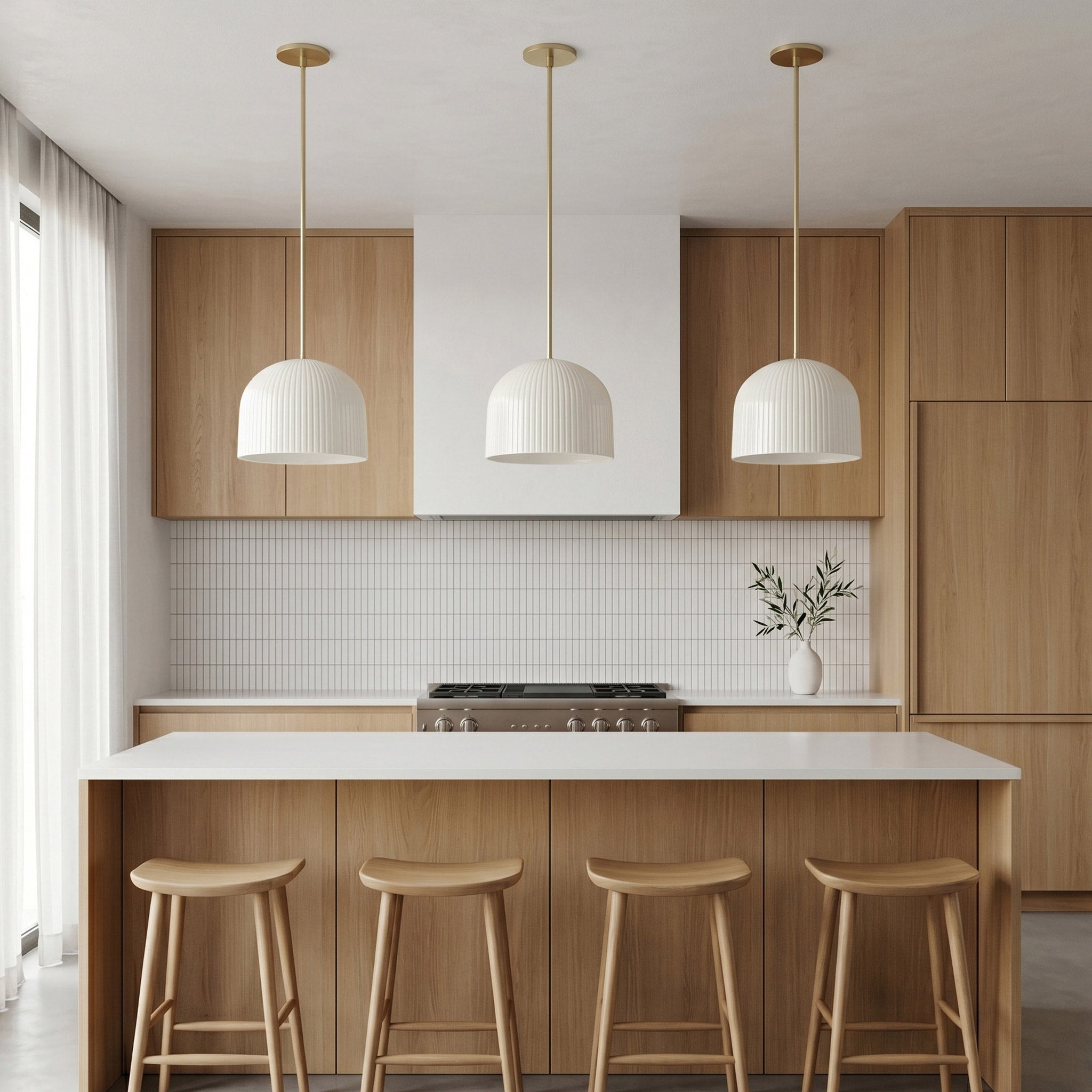Morgan Pendant shown in Gloss White Glaze and Brass