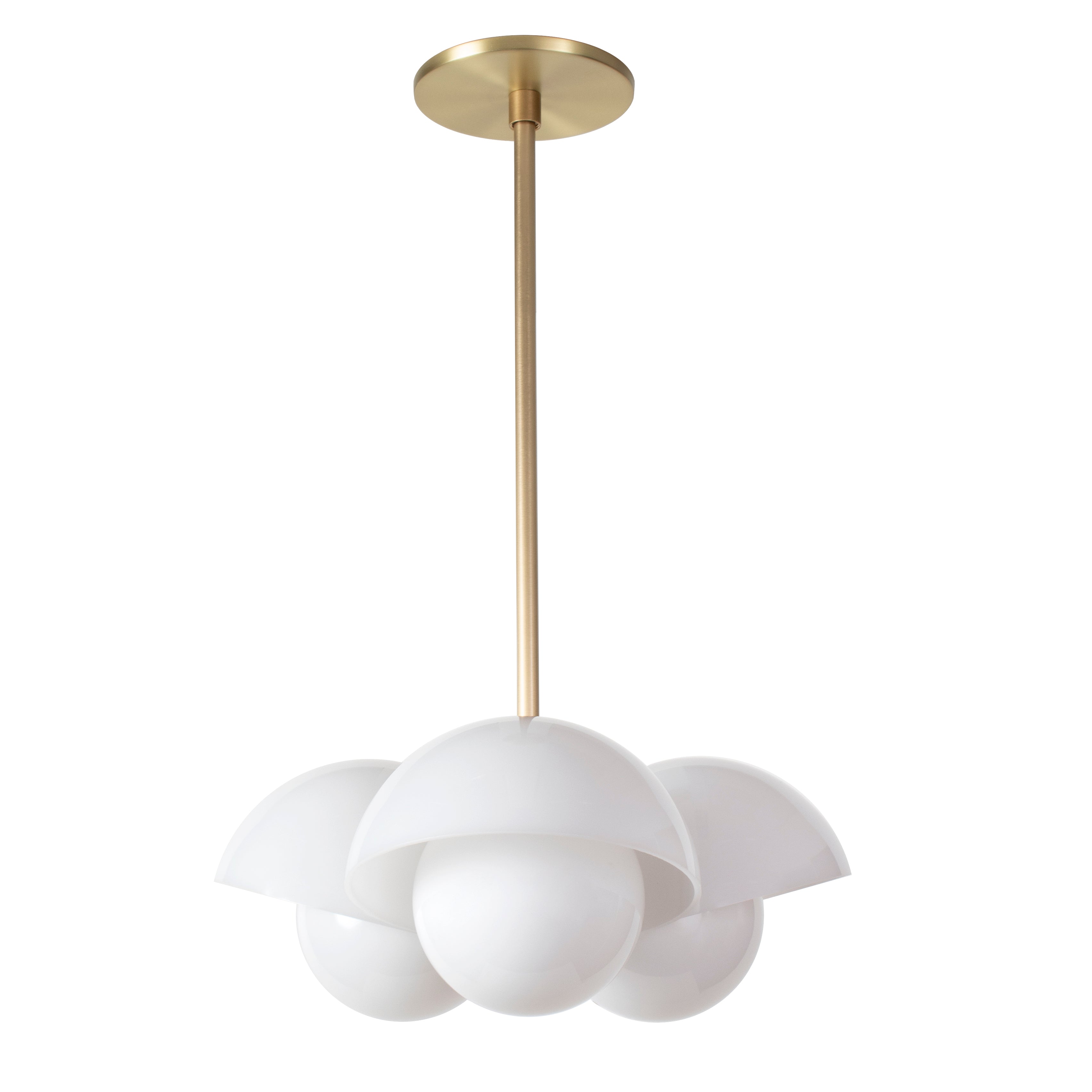 Noor 3 Pendant shown in Brass with White Opal Acrylic