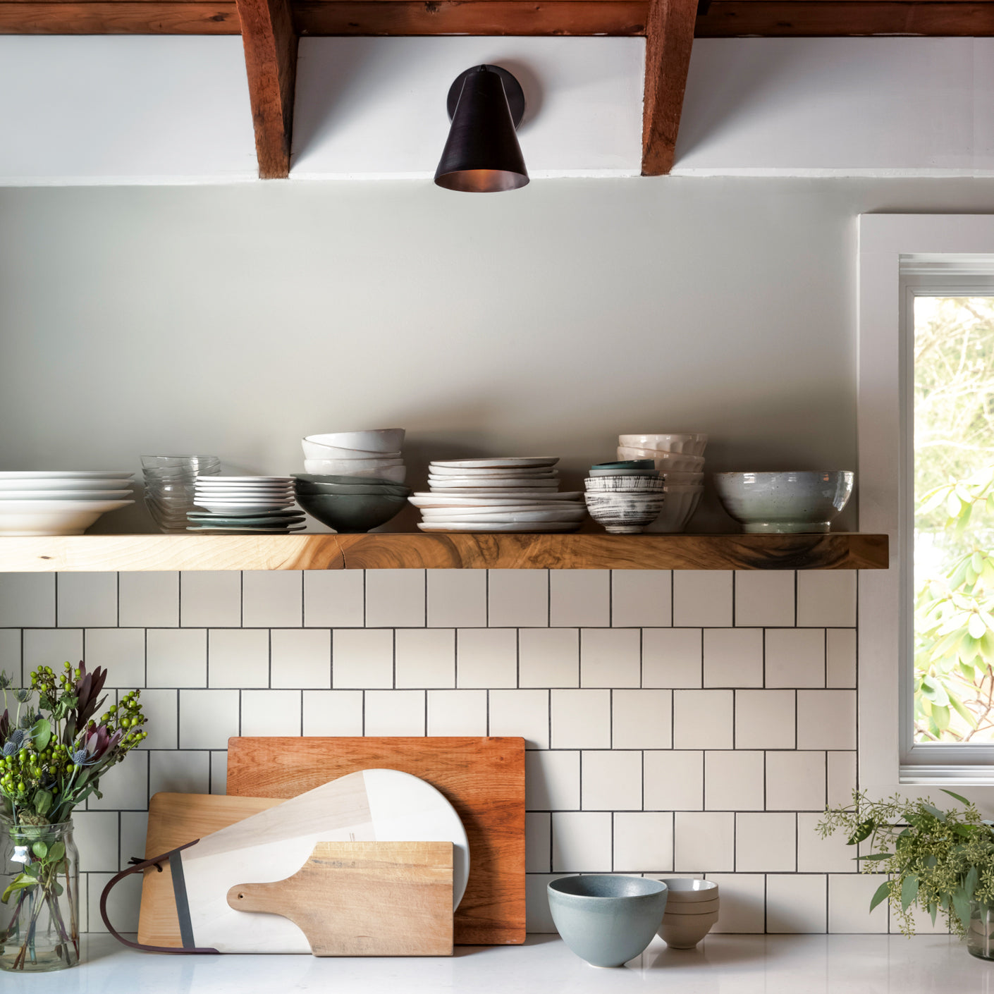 Tilt Cone with Wood Canopy shown in Matte Black with Black Stained wood. Interior Design and Photo by Jason Varney Photography