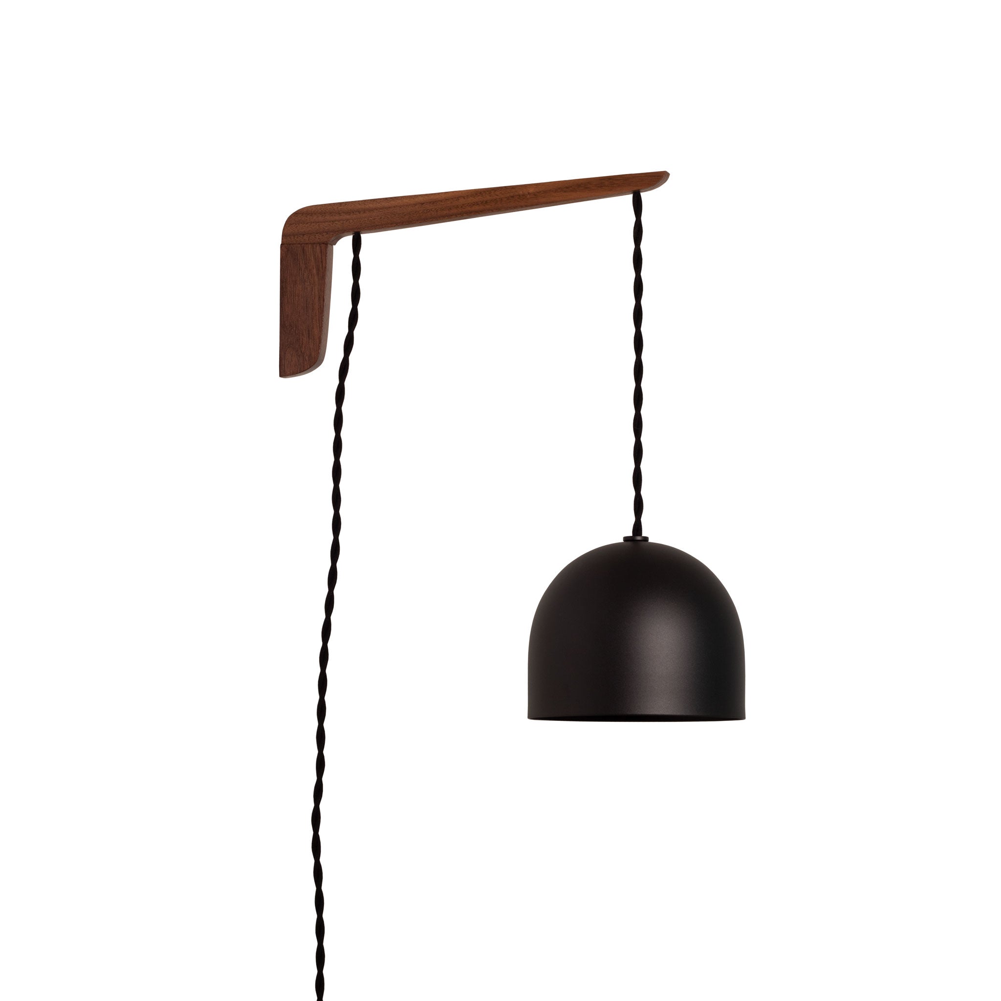 Swing Arm Amélie 6" shown in Walnut with Black twisted cord and Matte Black metal finish