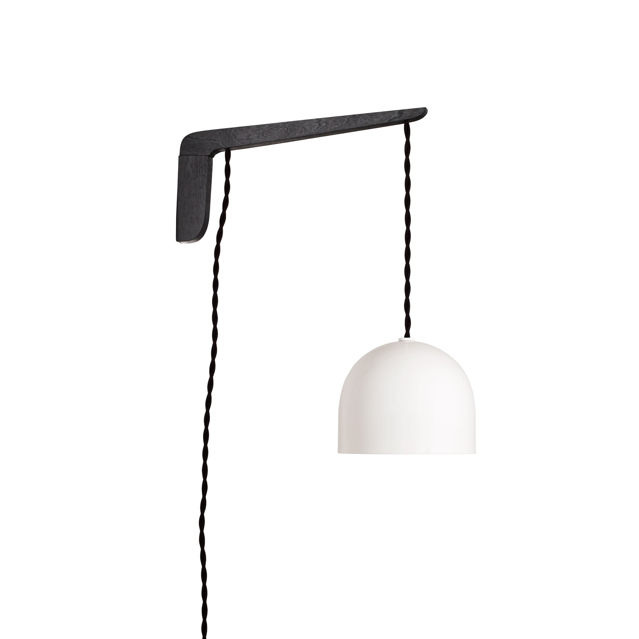 Swing Arm Amélie 6" shown in Black Stained wood finish with Black twisted cord and White metal finish