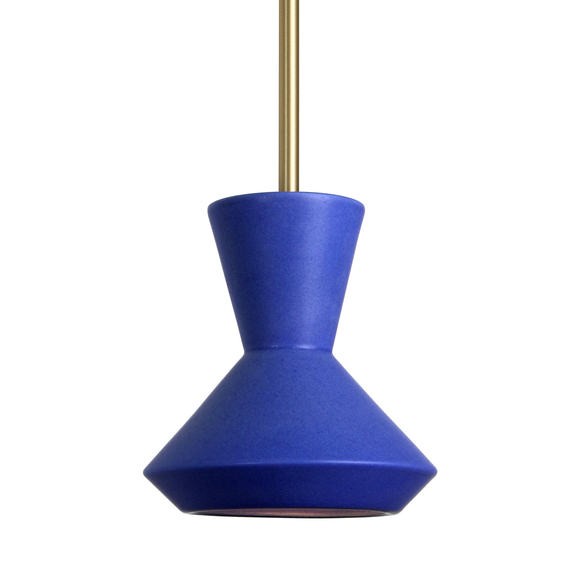 Bobbie Rod Pendant shown in a Cobalt Blue Glaze Ceramic with a Brass Metal finish