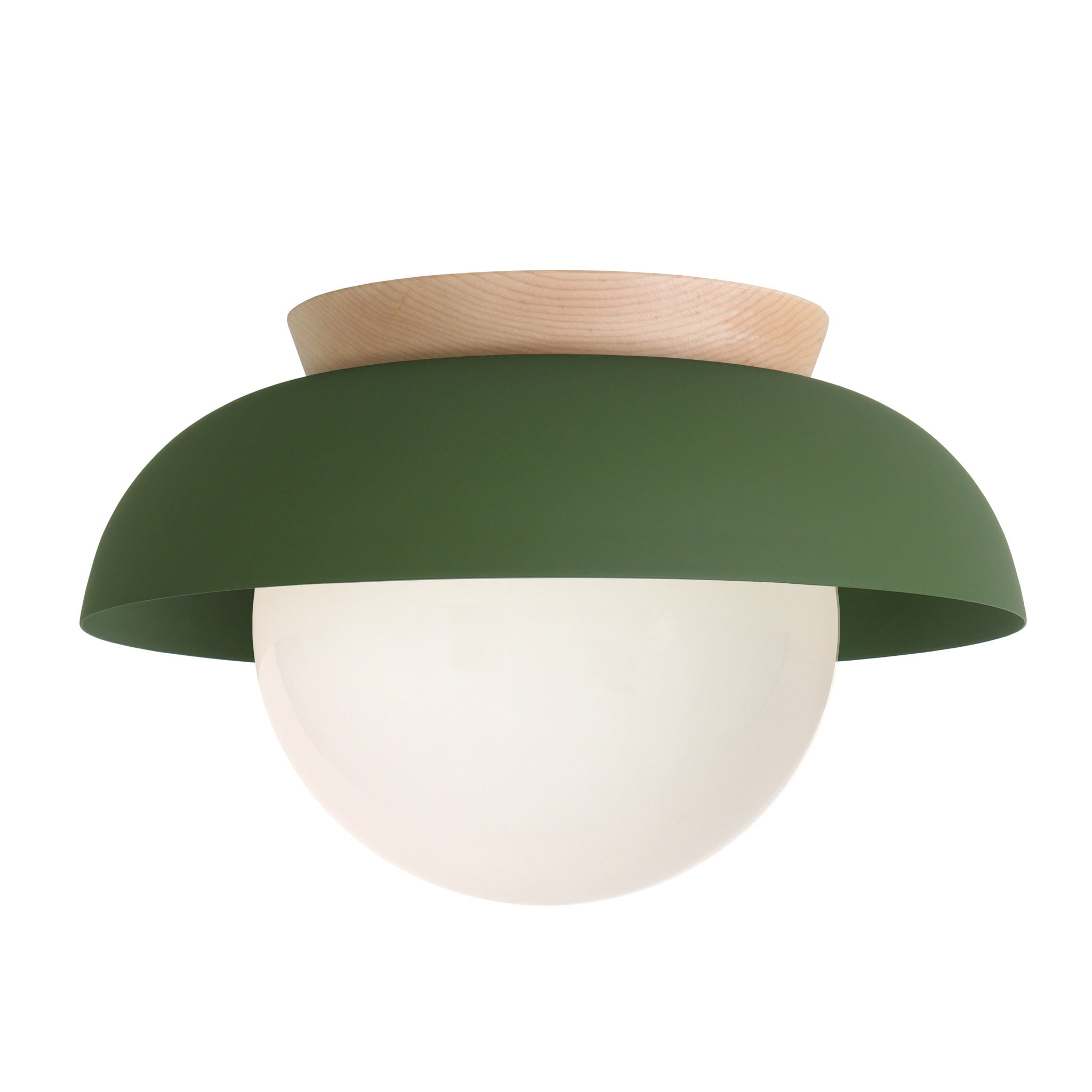 Lexi Large 8” shown with a Solid shade in Secret Garden Green and Maple canopy
