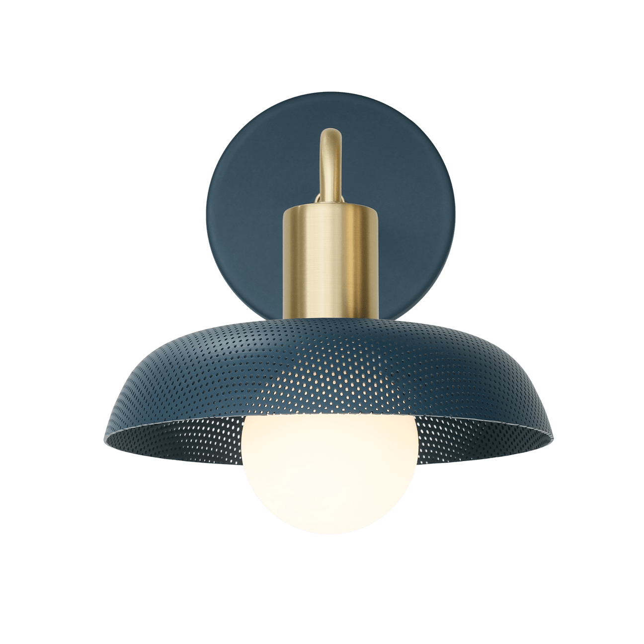 Sally Sconce shown with a Perforated Shade in Ocean Blue and Brass accents