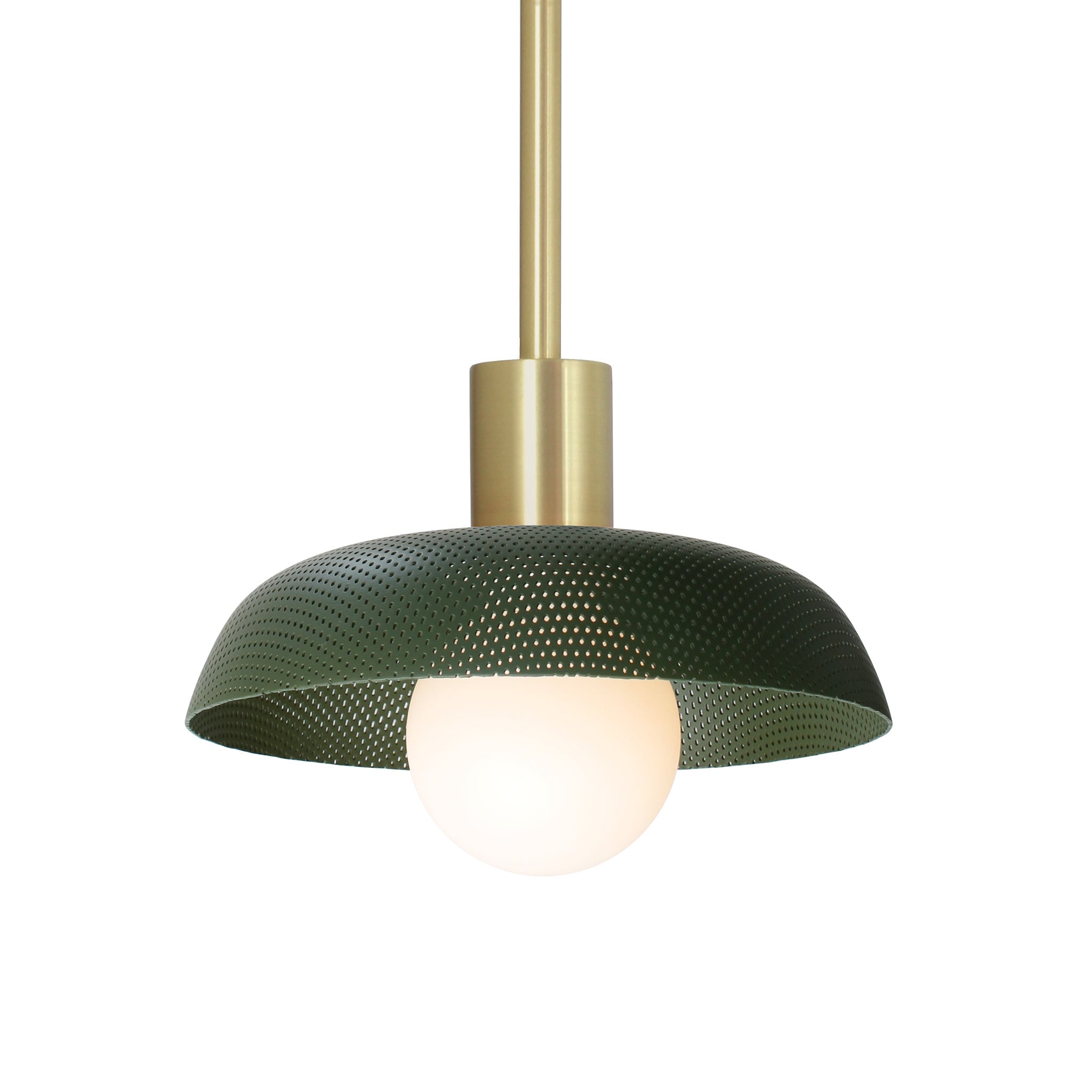 Sally Pendant shown with a Secret Garden Green perforated shade and Brass fixture finish