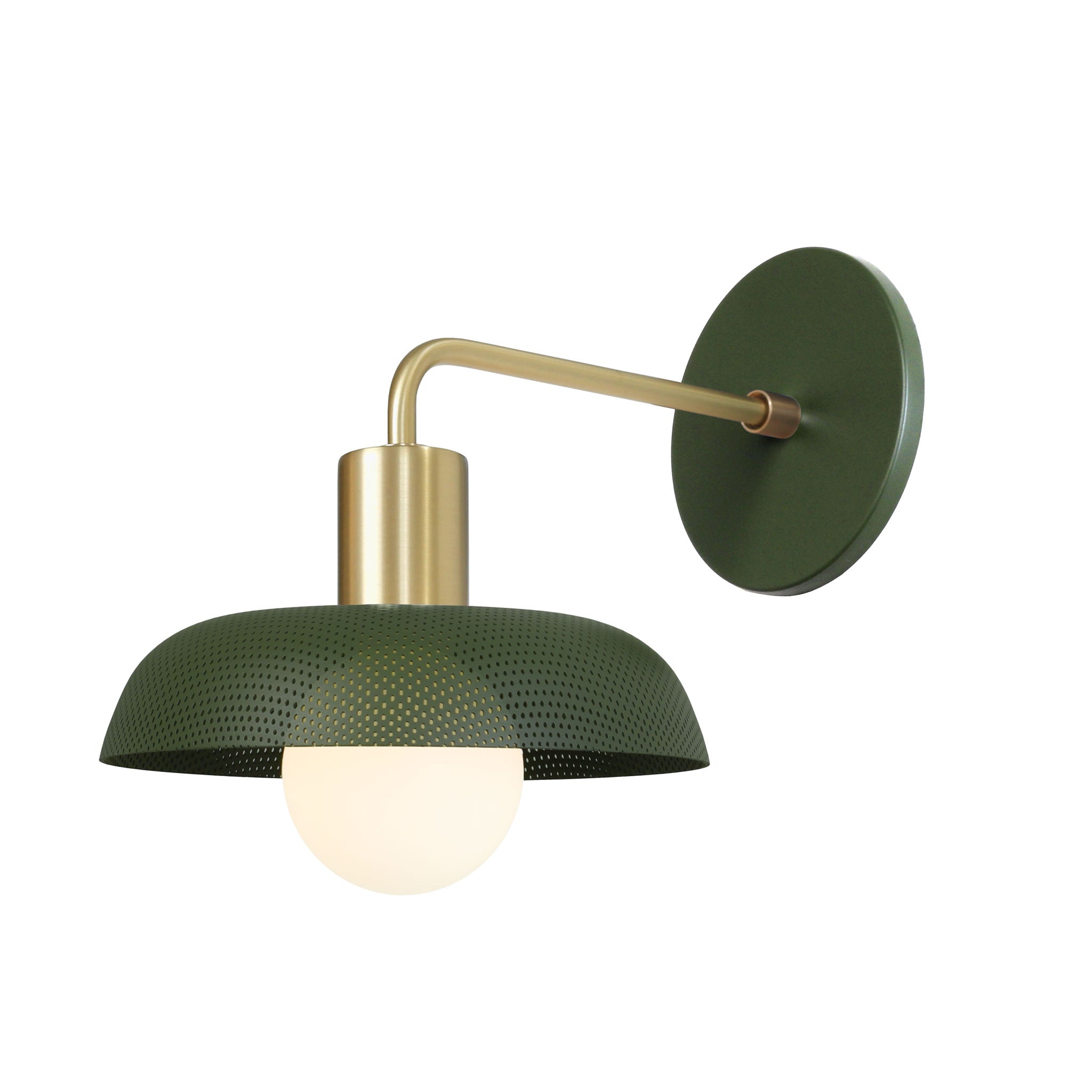 Sally Sconce shown with a Perforated shade in Secret Garden Green and Brass fixture finish