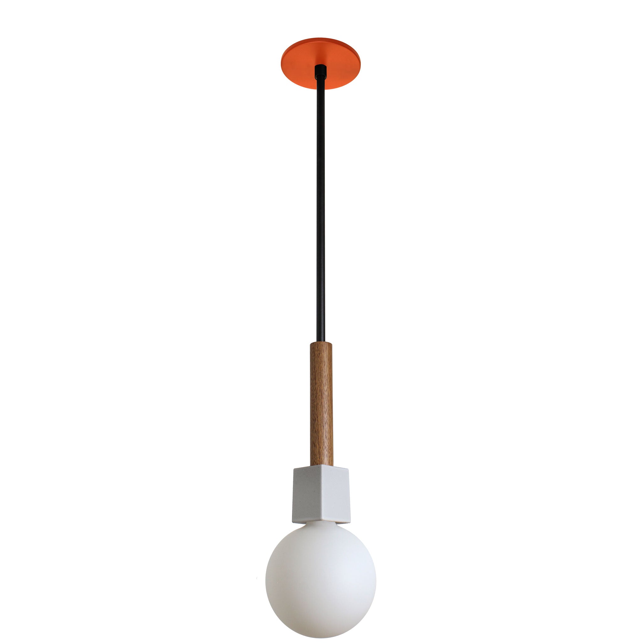Seneca Pendant shown in Walnut with Persimmon metal canopy