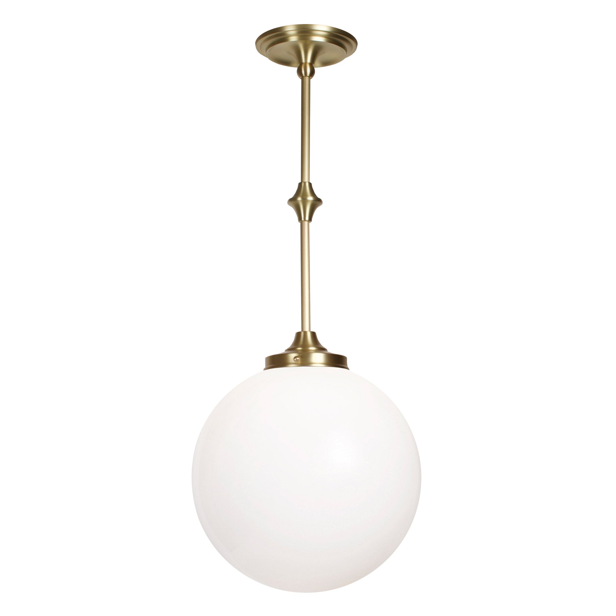 Bijou Pendant shown in Brass with an Opal 12" Globe