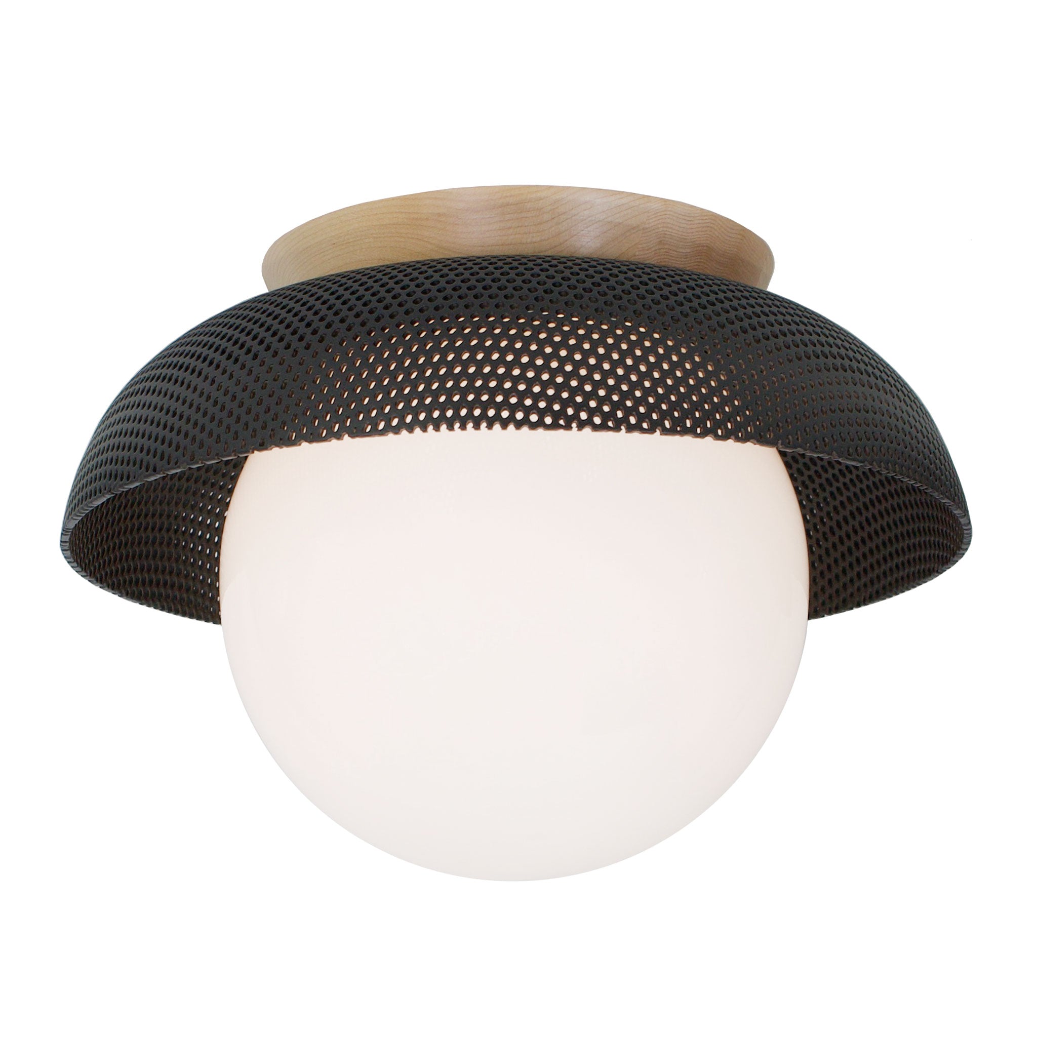 Lexi Large 8” shown with a Perforated shade in Matte Black and Maple canopy