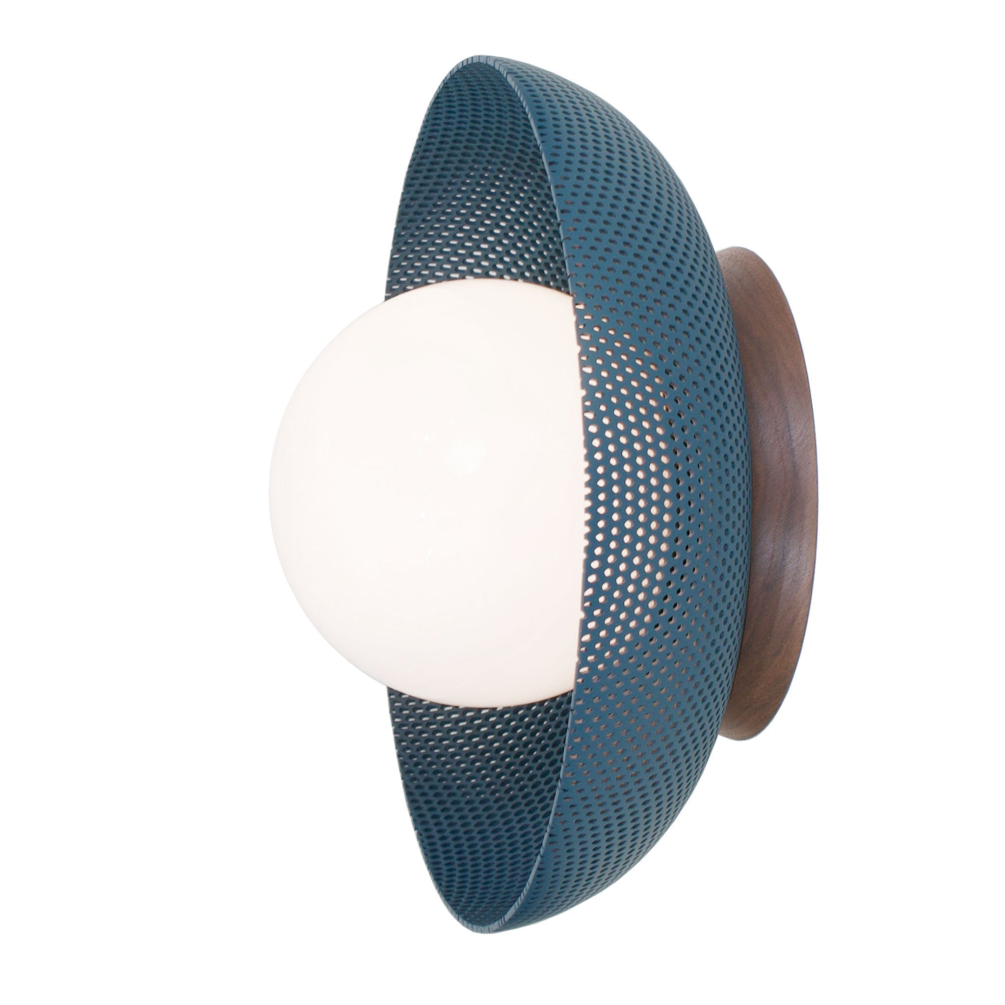 Lexi Large 6” shown with a Perforated shade in Ocean Blue and Walnut canopy