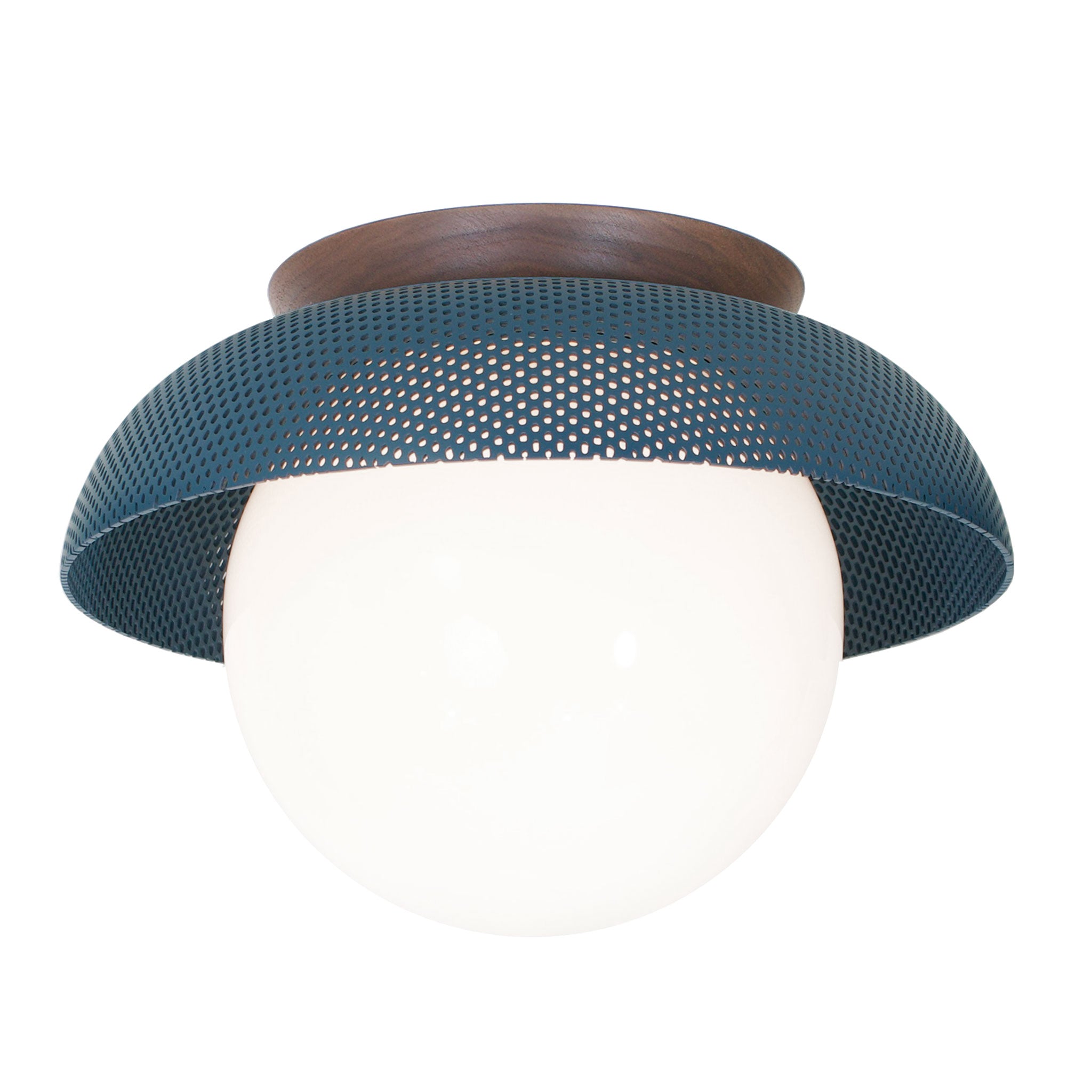 Lexi Large 8” shown with a Perforated shade in Ocean Blue and Walnut canopy