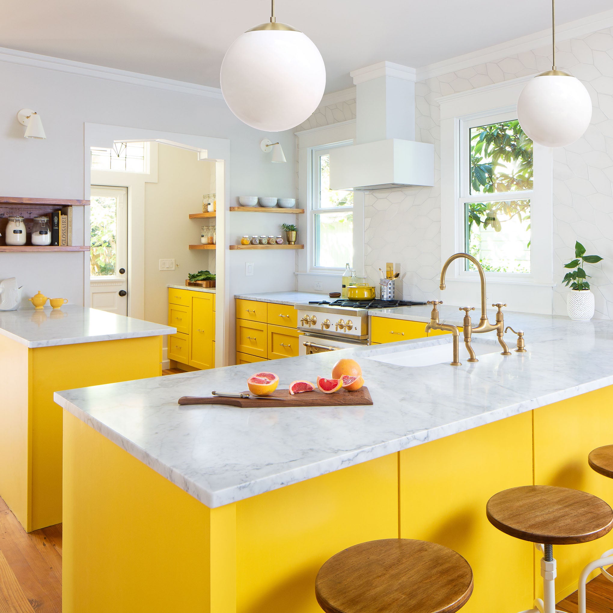 Tilt Cone shown in White and Brass. Interior design by Hatch Works Austin. Photo by Robert Gomez