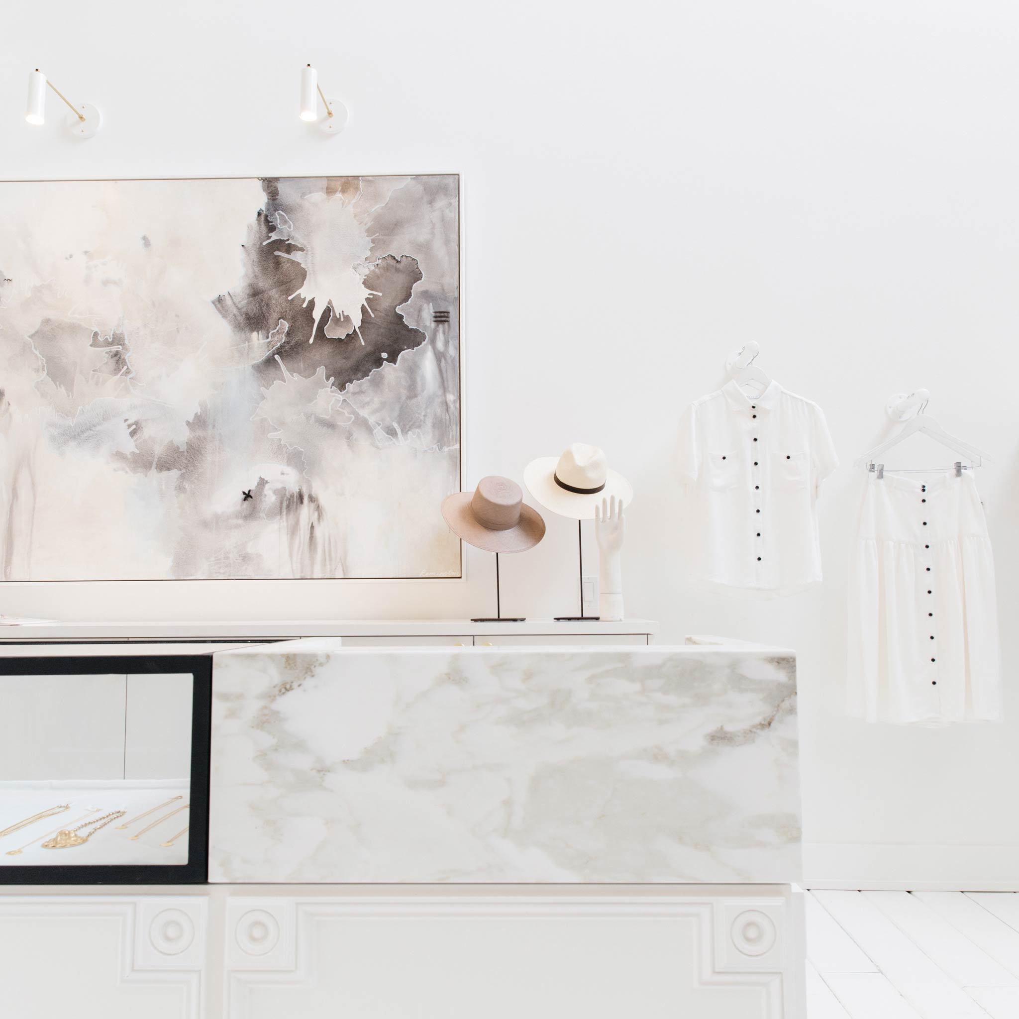 Fjord Spot shown in White with Brass. Interior Design by Alexis Garrett Design. Photo by Madie McKay