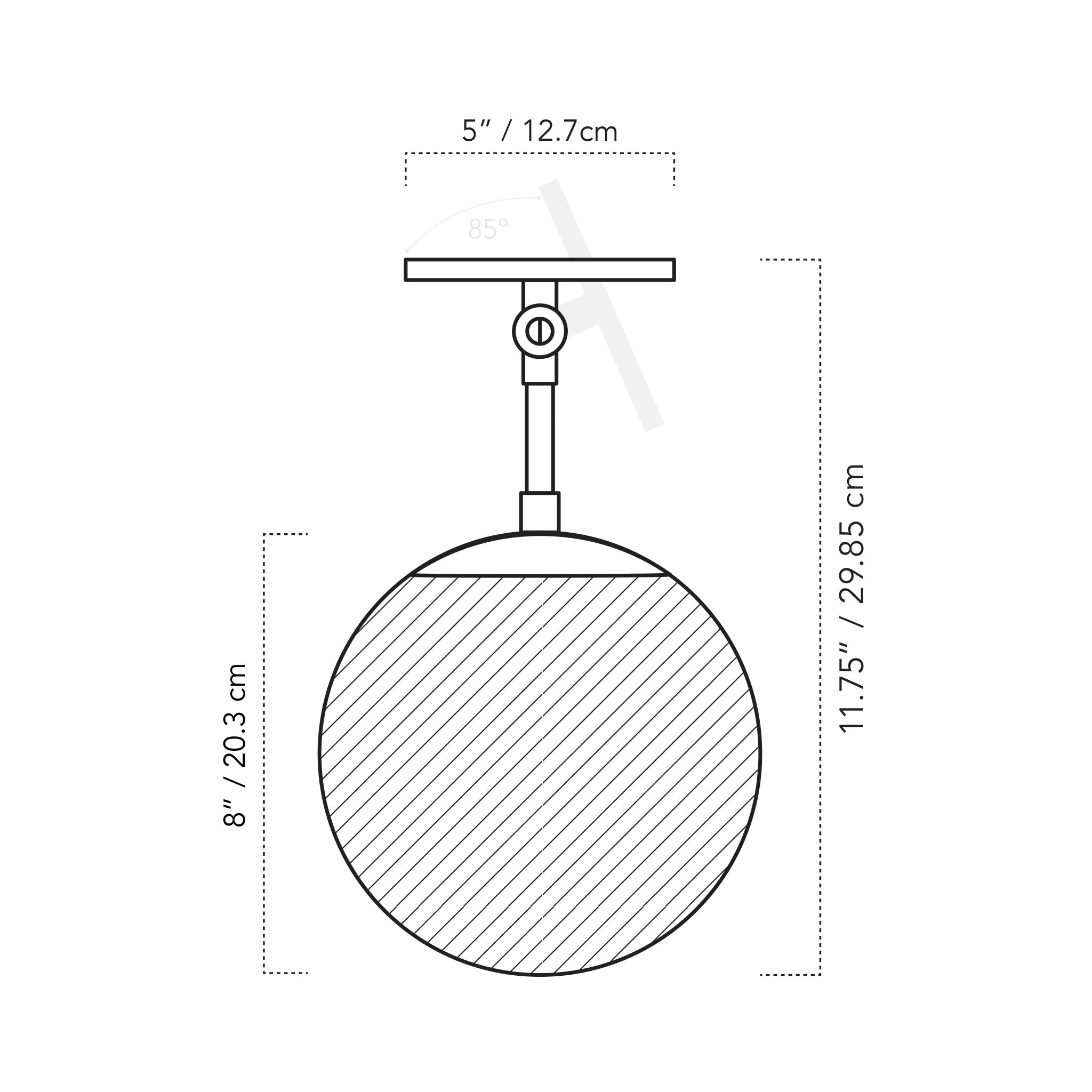 Alto Surface 8" for Vaulted Ceilings dimensions