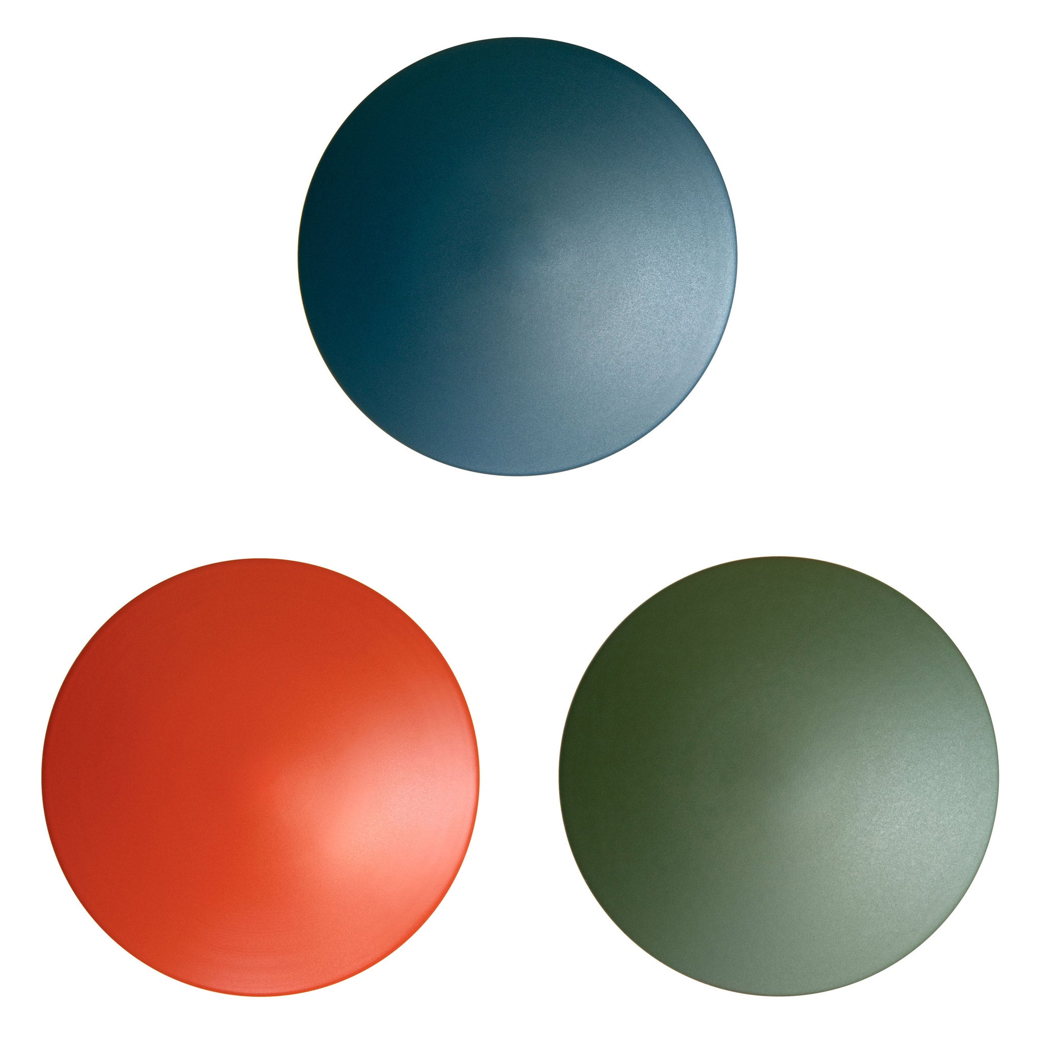 Vibrant Finishes Sample Set shown with Ocean Blue, Persimmon, and Secret Garden Green