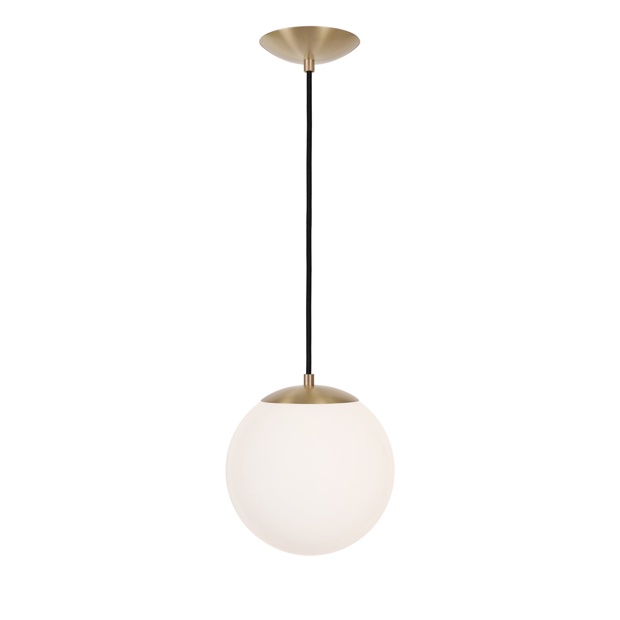 Alto Cord 10" shown in Brass with Black Cloth Cord and an Opal 10” Globe