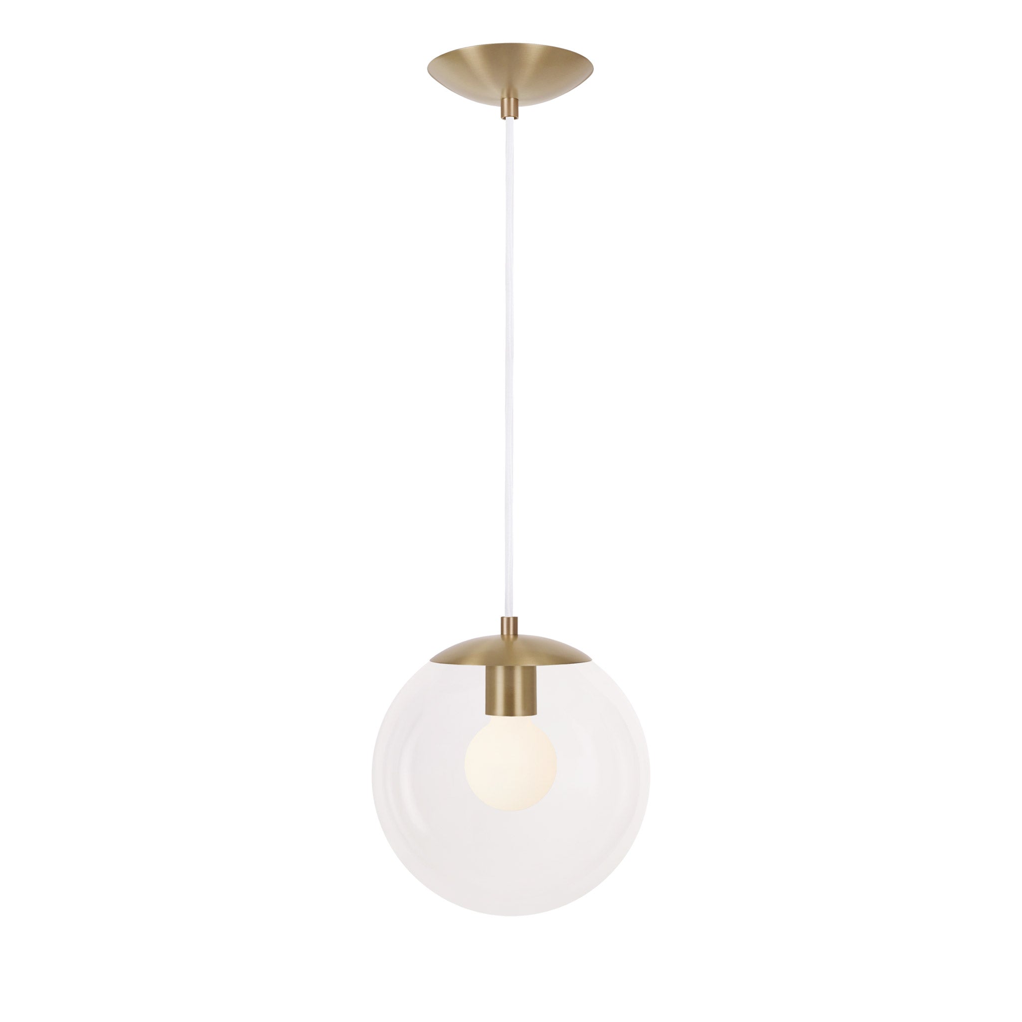 Alto Cord 10" shown in Brass with White Cloth Cord and a Clear 10” Globe
