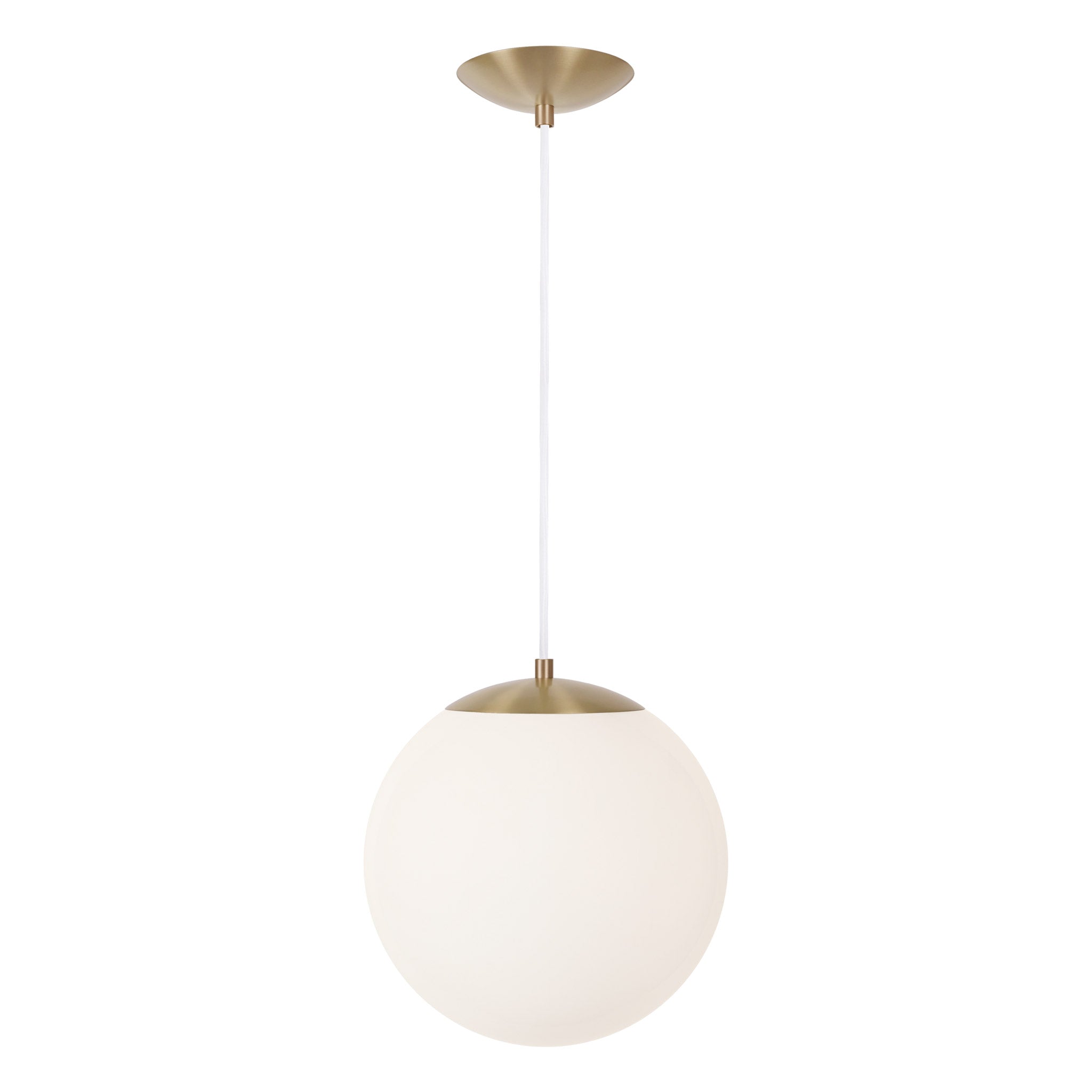 Alto Cord 12” shown in Brass with White Cloth Cord and an Opal 12” Globe