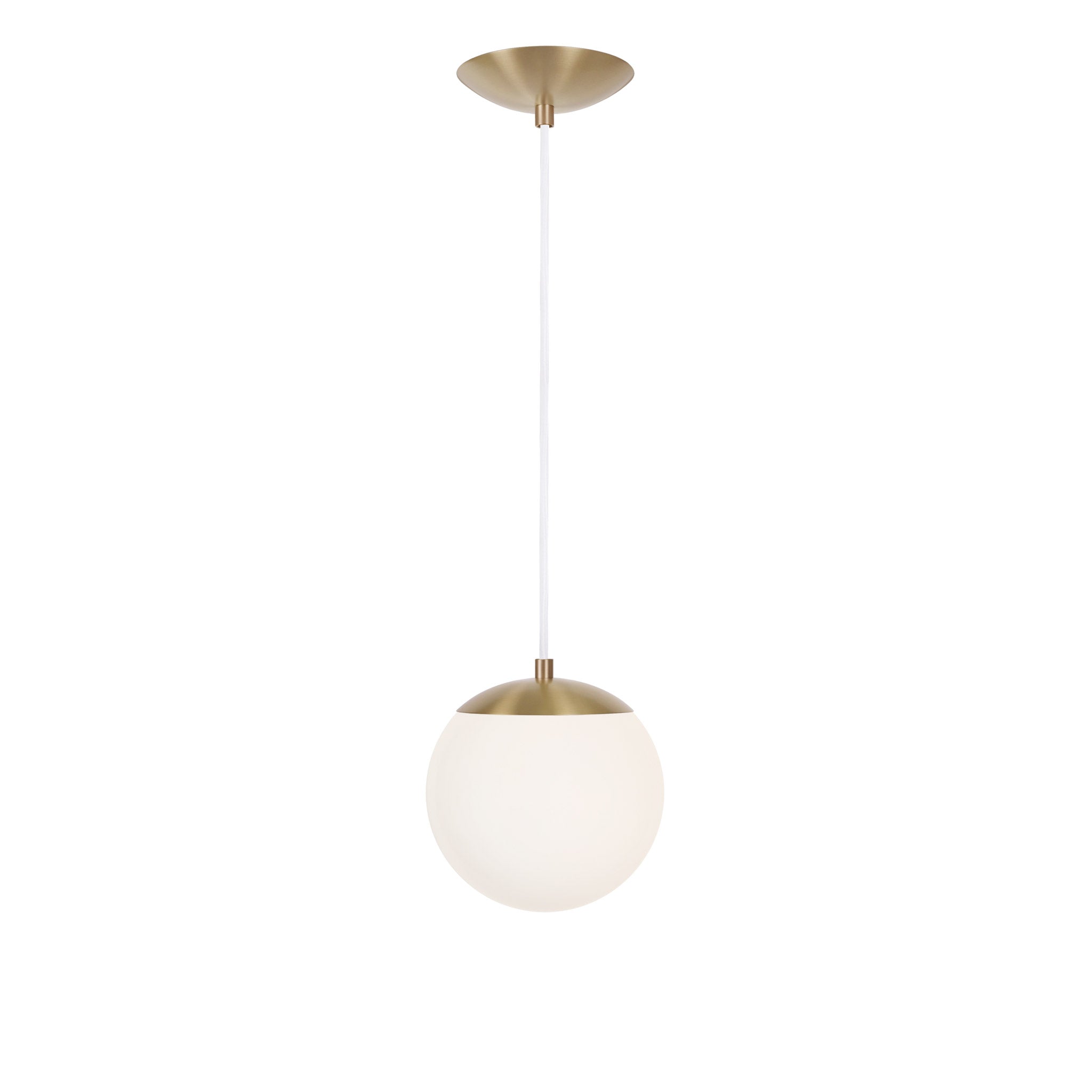 Alto Cord 8" shown in Brass with White Cloth Cord and an Opal 8" Globe