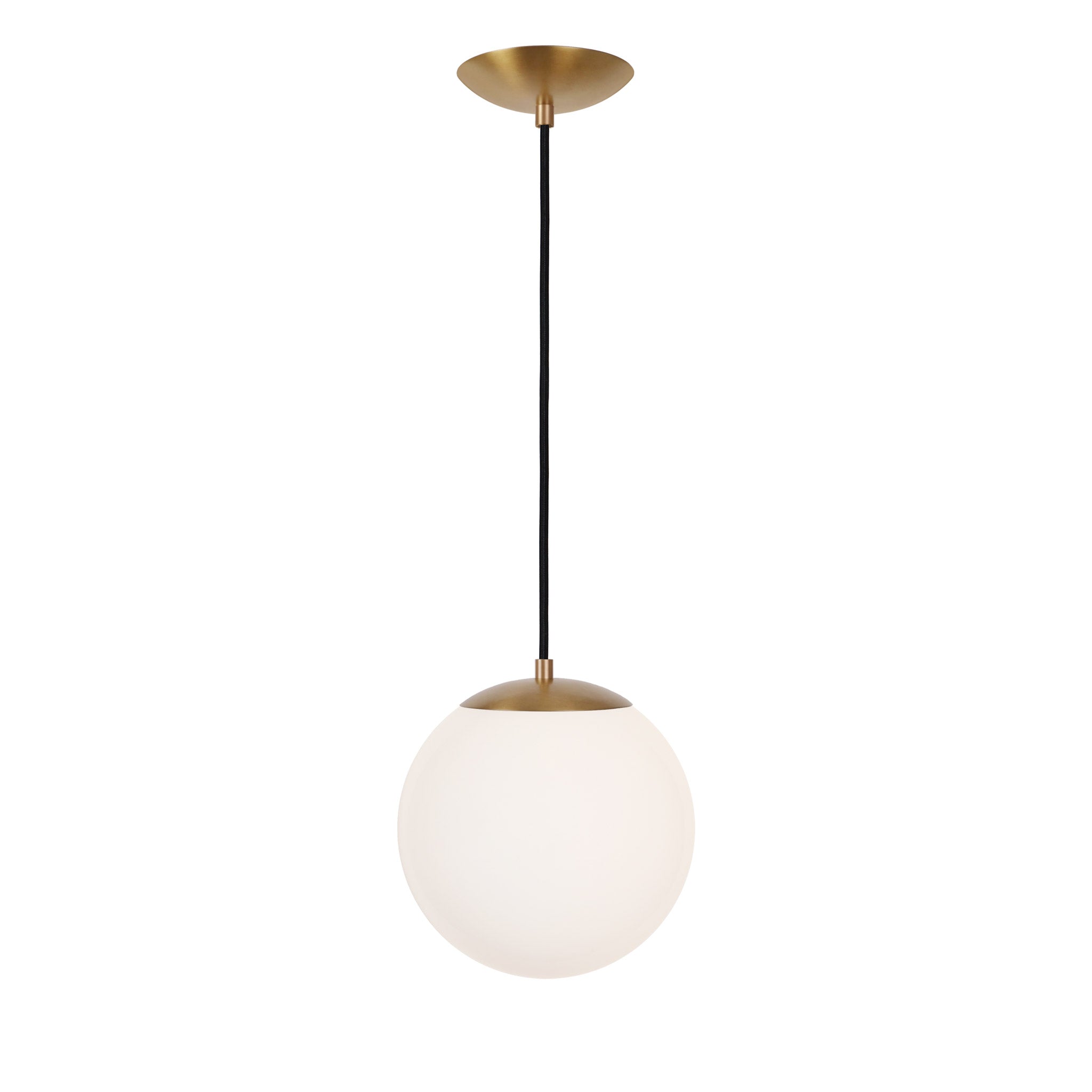 Alto Cord 10" shown in Heirloom Brass with Black Cloth Cord and an Opal 10” Globe