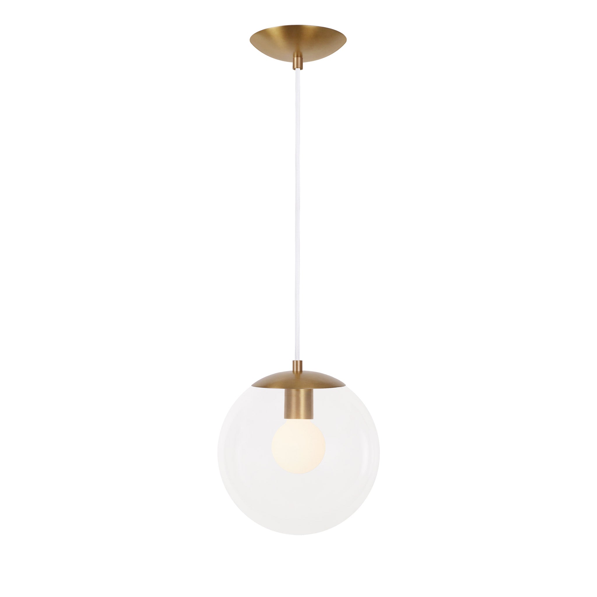Alto Cord 10" shown in Heirloom Brass with White Cloth Cord and a Clear 10” Globe