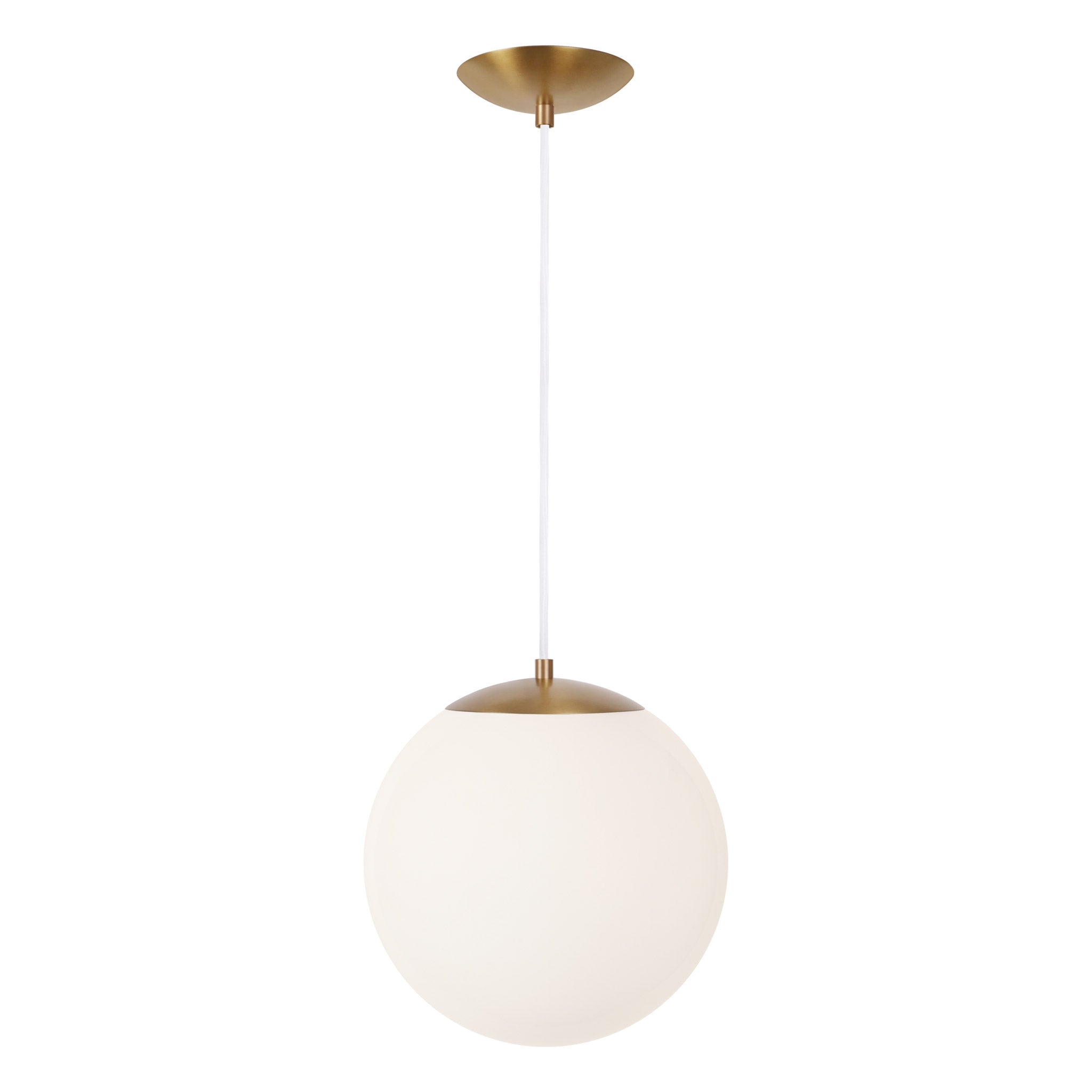 Alto Cord 12” shown in Heirloom Brass with White Cloth Cord and an Opal 12” Globe
