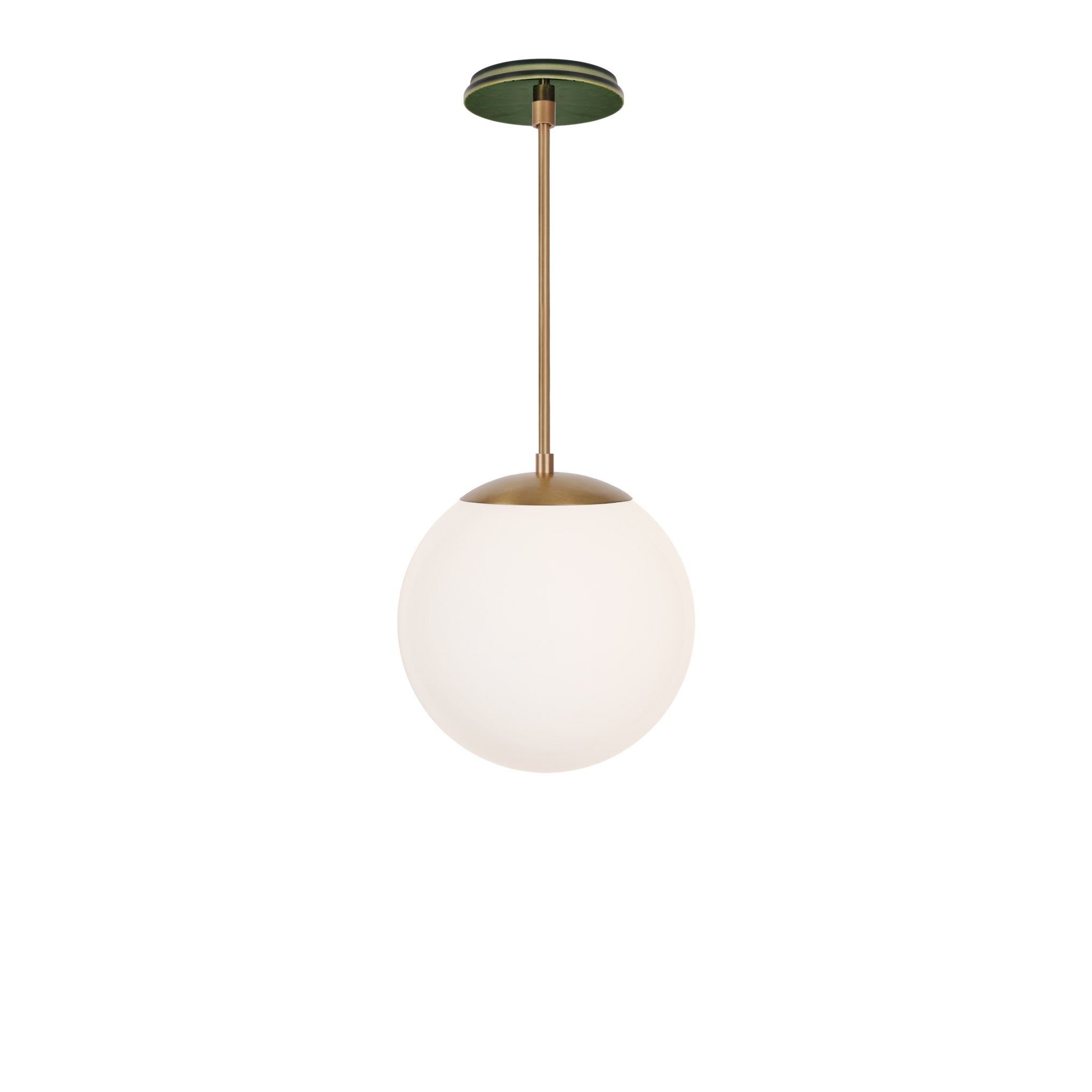 Alto Rod 10” Opal shown in Heirloom Brass with a Forest Green Star Ceramic Canopy