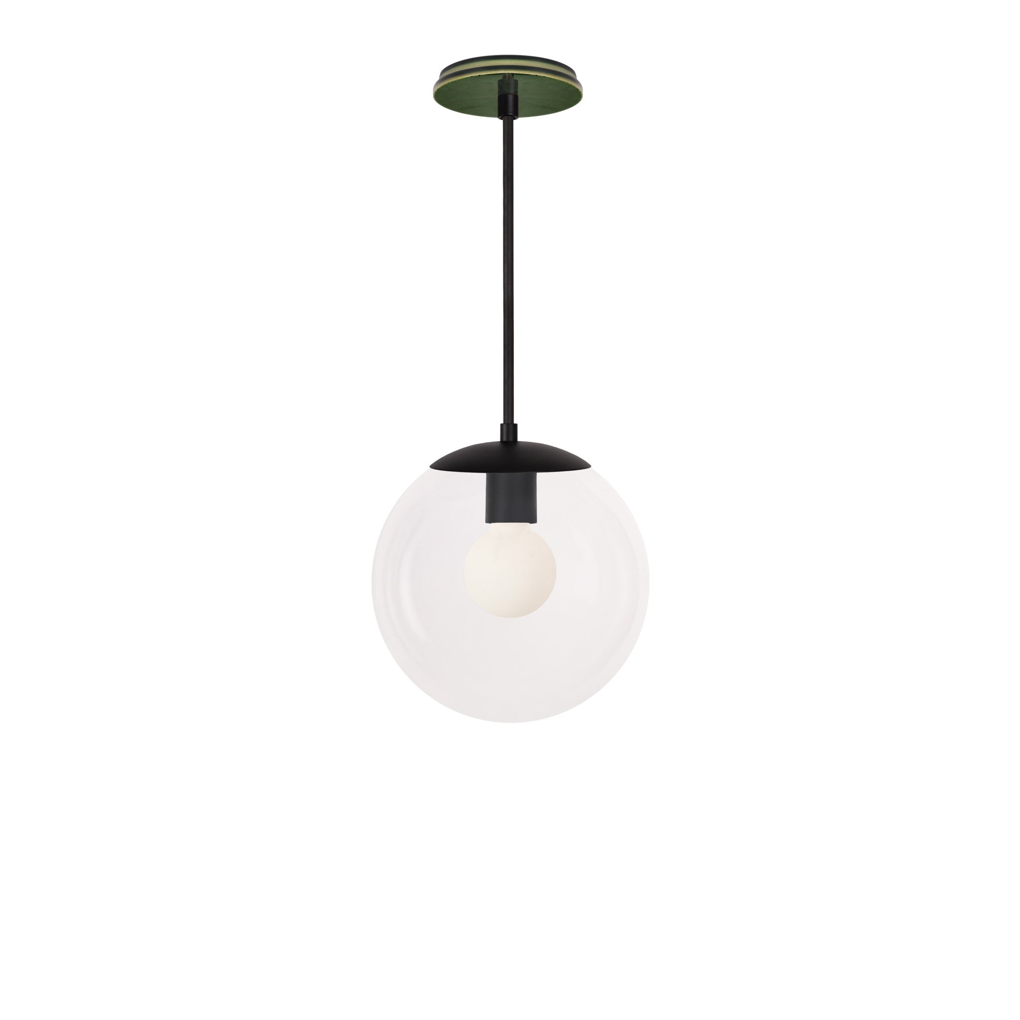 Alto Rod 10” Clear shown in Matte Black with a Forest Green Star Ceramic Canopy