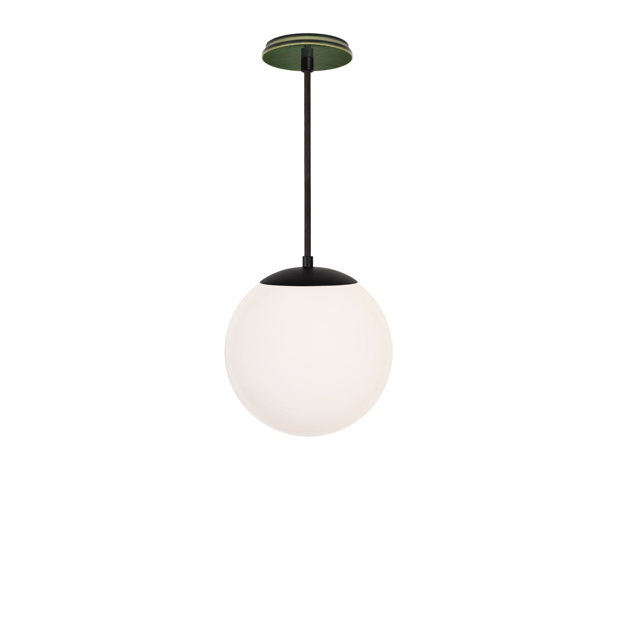 Alto Rod 10” Opal shown in Matte Black with a Forest Green Star Ceramic Canopy