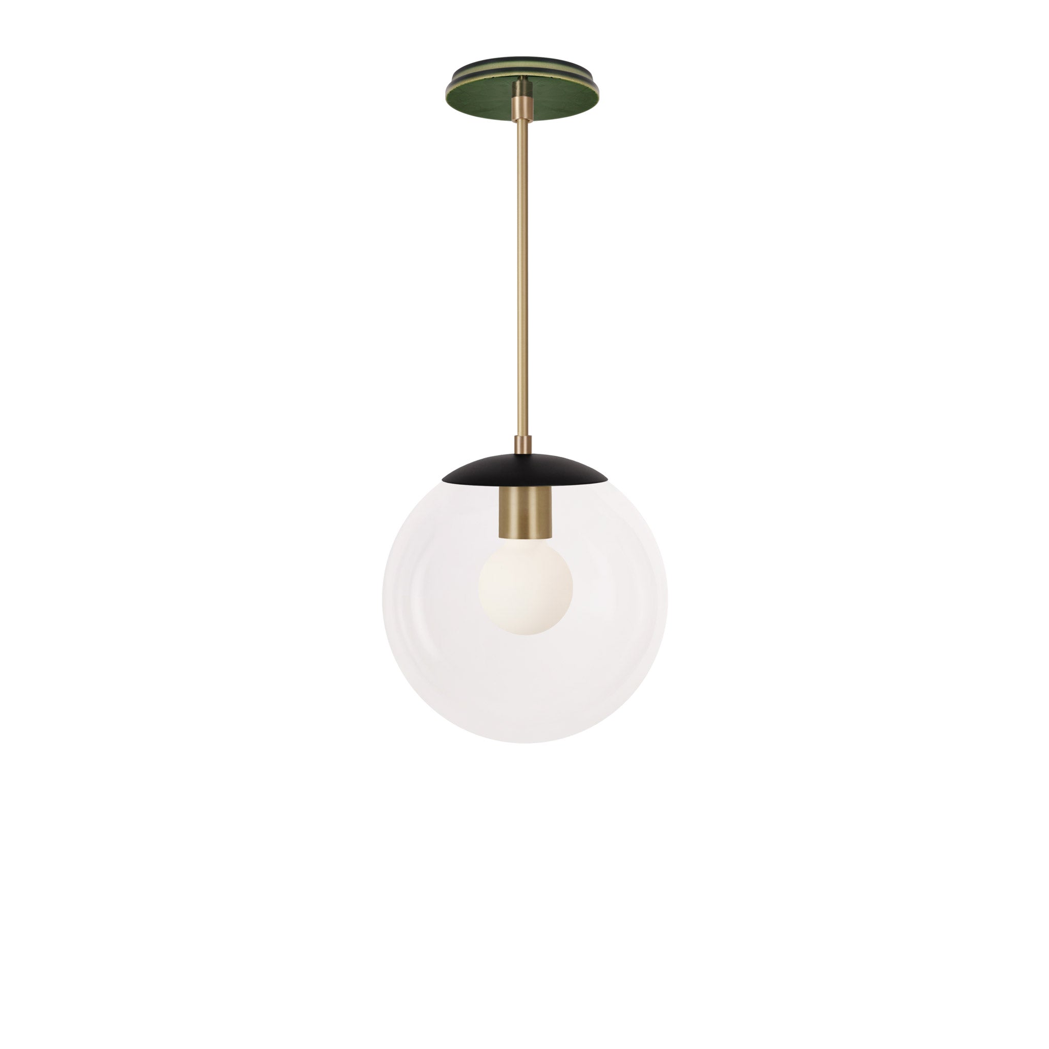 Alto Rod 10” Clear shown in Matte Black with Brass and a Forest Green Star Ceramic Canopy