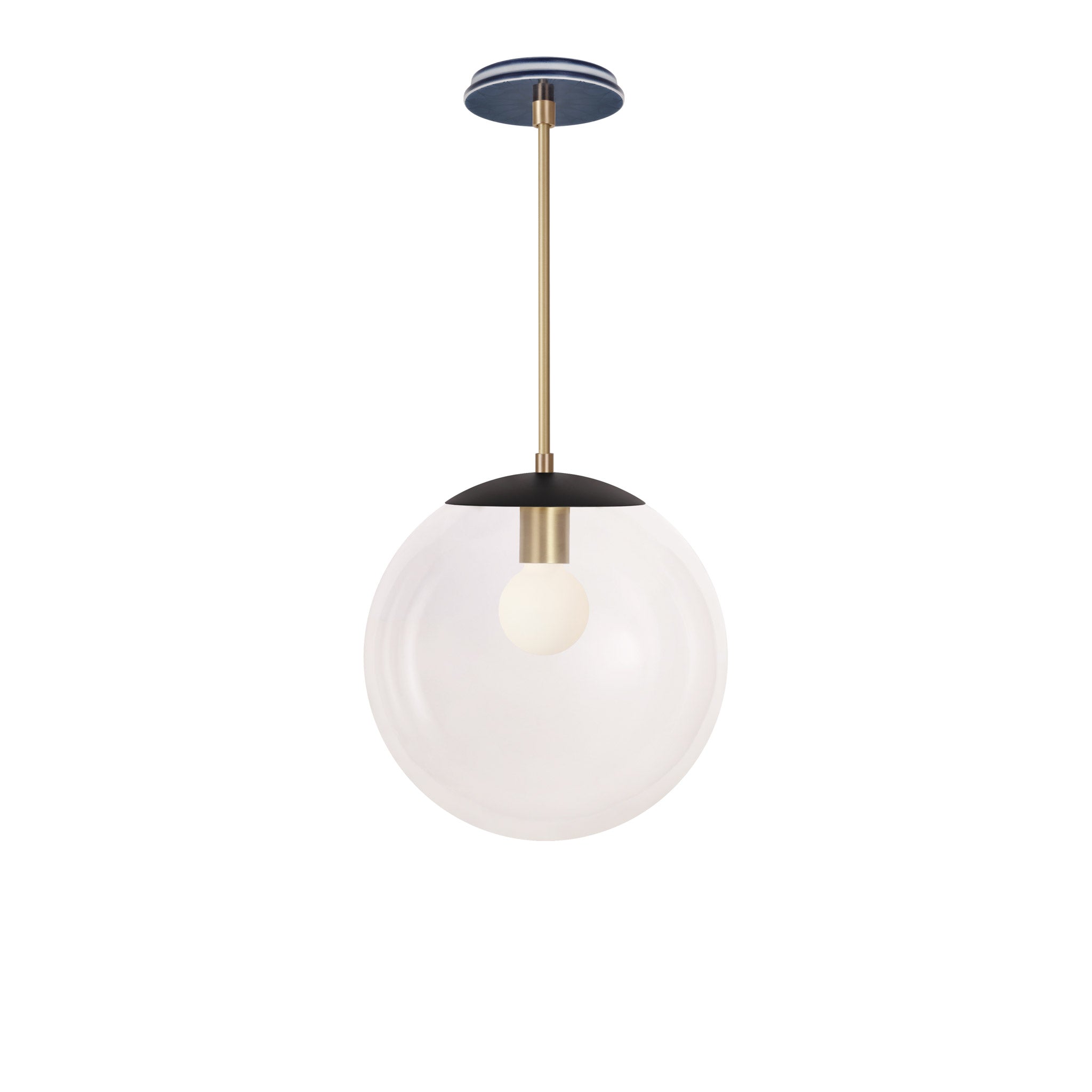 Alto Rod 12” Clear shown in Matte Black with Brass and an Indigo Blue Star Ceramic Canopy