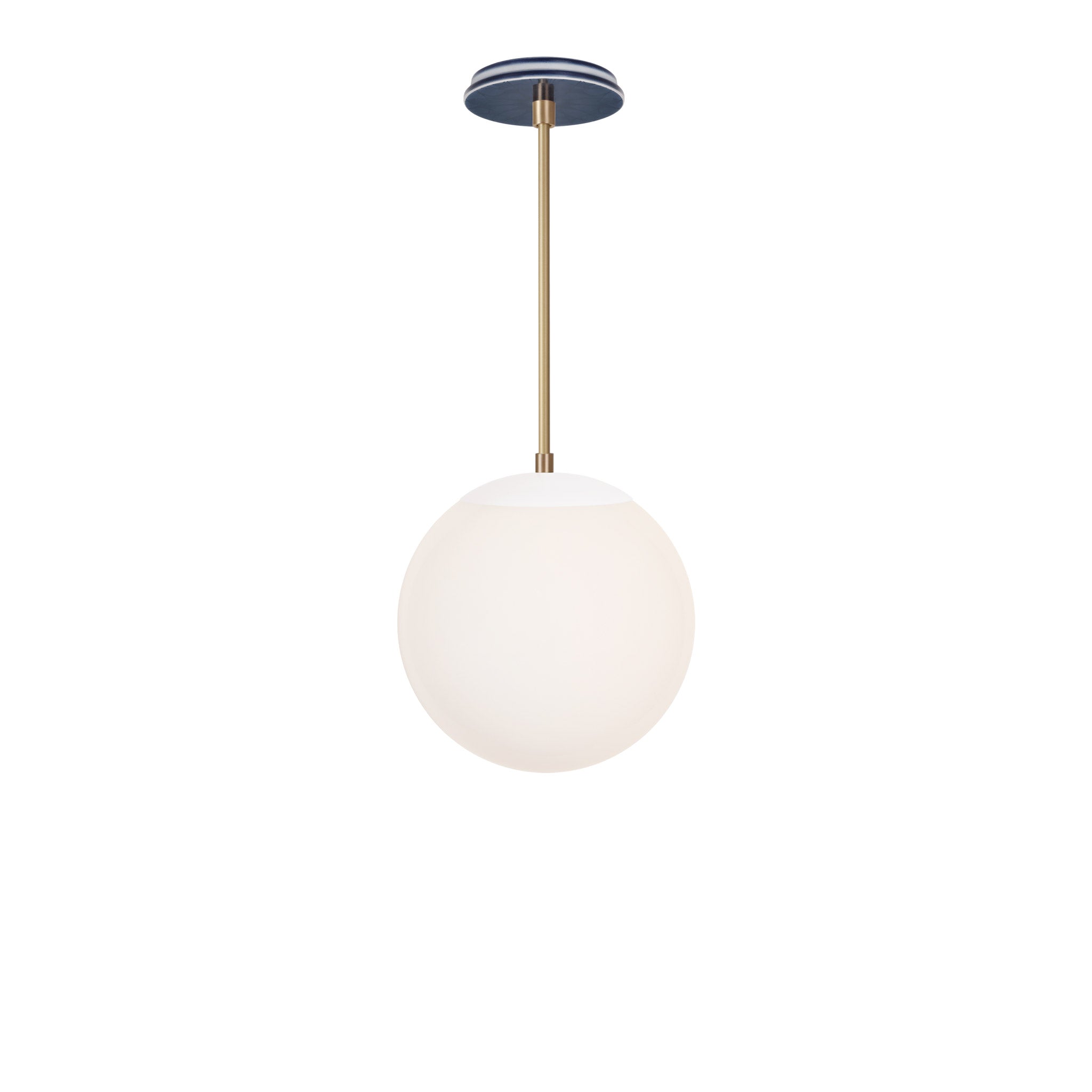 Alto Rod 10” Opal shown in White with Brass and an Indigo Blue Star Ceramic Canopy
