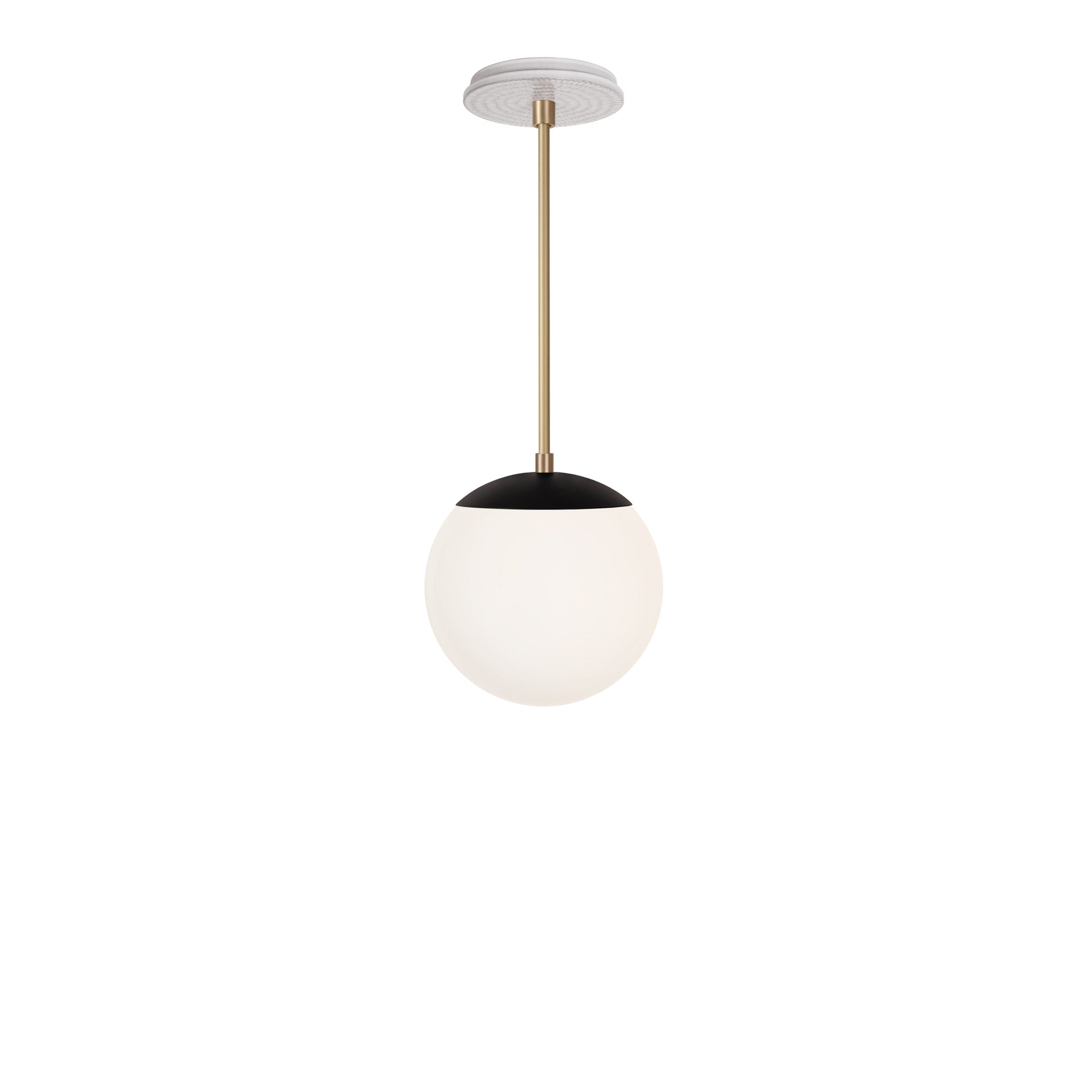 Alto Rod 8” Opal shown in Matte Black with Brass and a Brownstone White Sunflower Ceramic Canopy