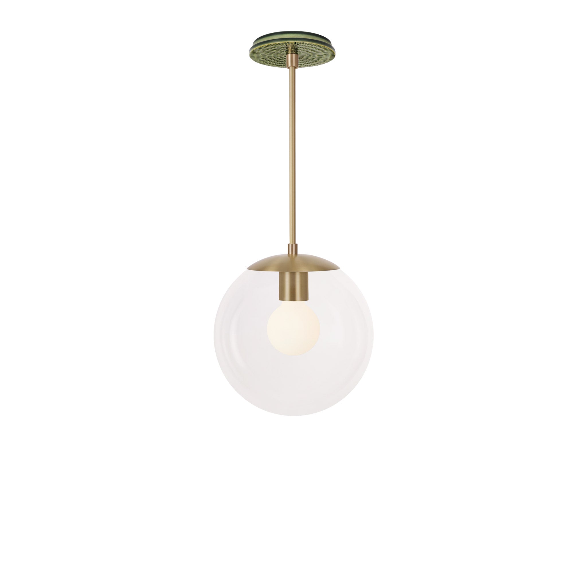 Alto Rod 10” Clear shown in Brass with a Forest Green Sunflower Ceramic Canopy
