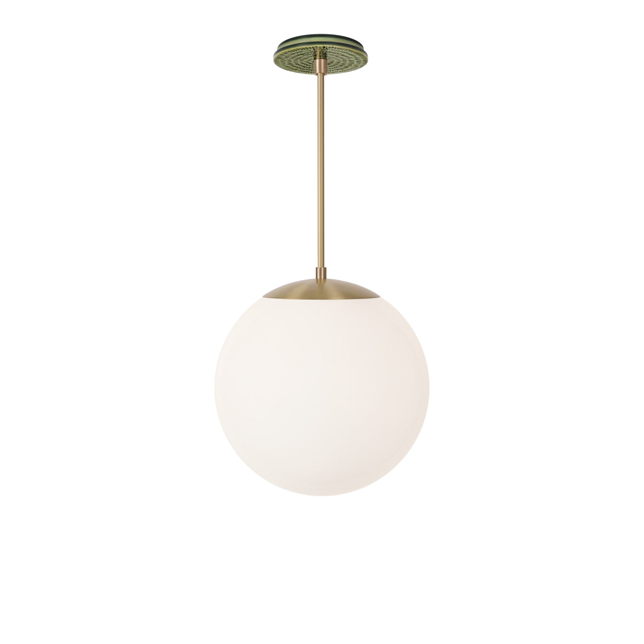 Alto Rod 12” Opal shown in Brass with a Forest Green Sunflower Ceramic Canopy