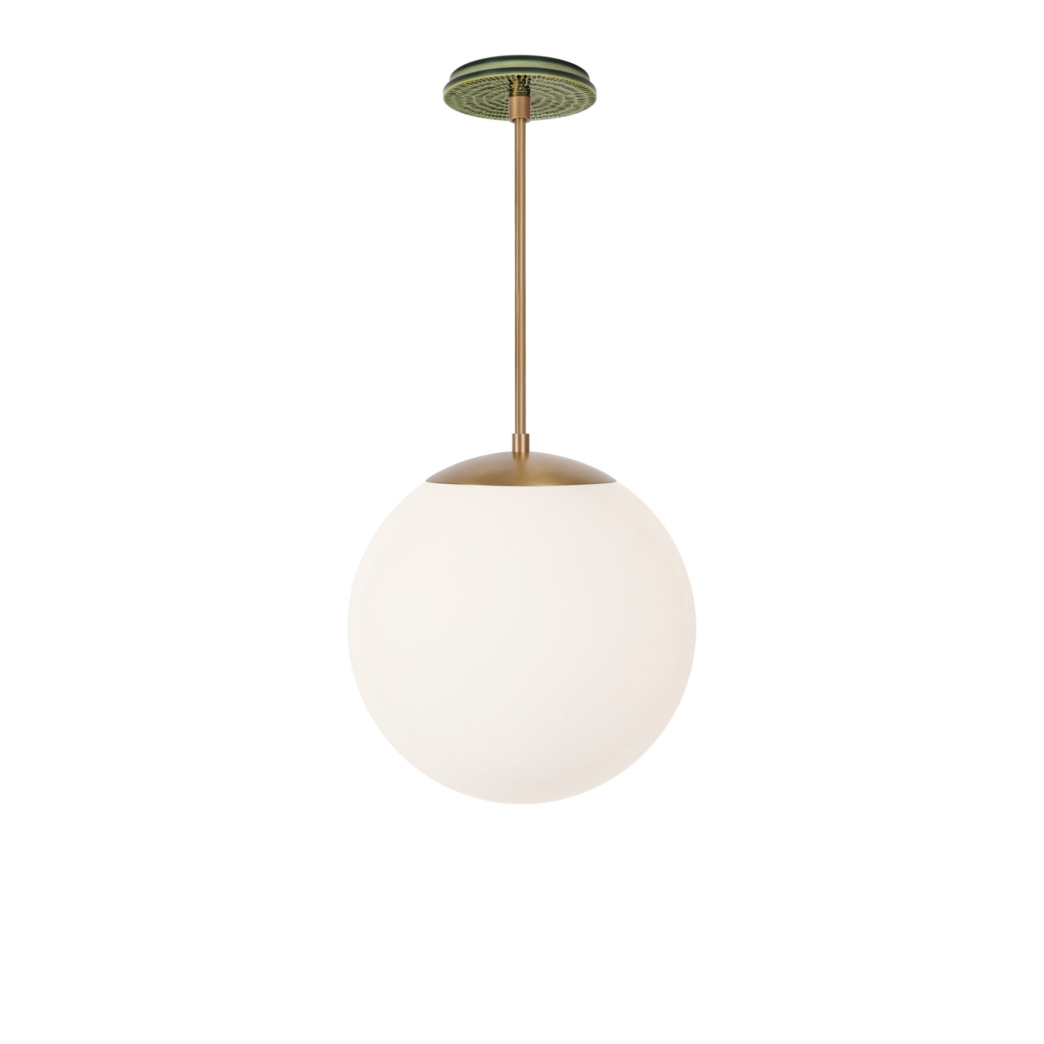 Alto Rod 12” Opal shown in Heirloom Brass with a Forest Green Sunflower Ceramic Canopy