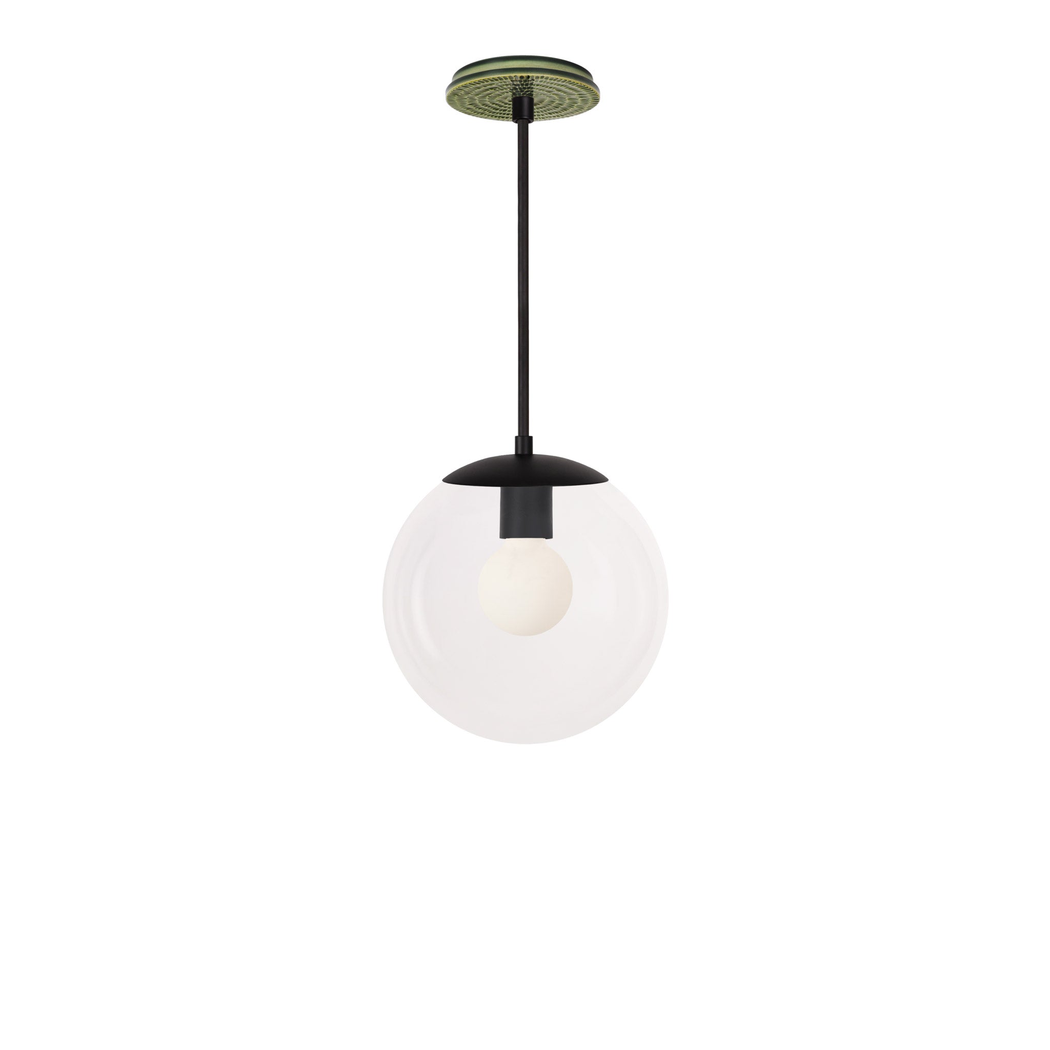 Alto Rod 10” Clear shown in Matte Black with a Forest Green Sunflower Ceramic Canopy