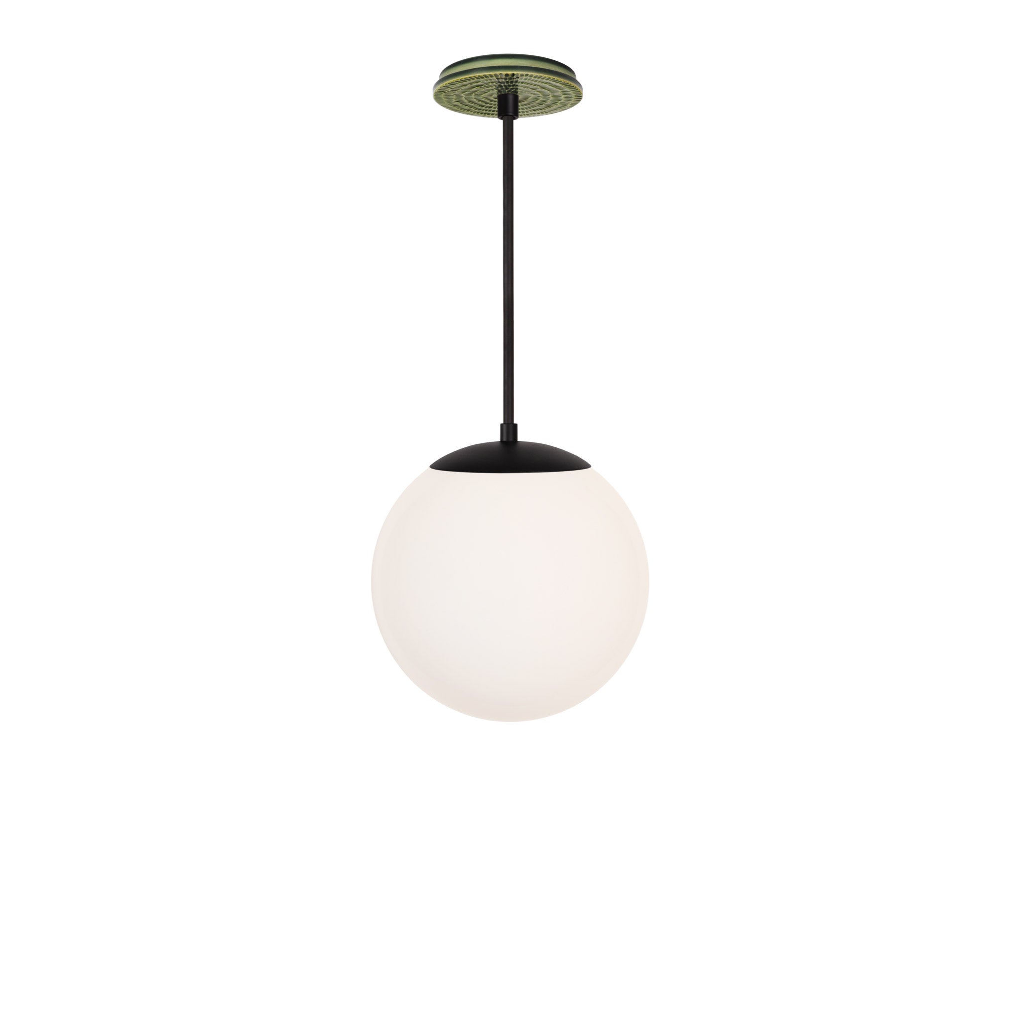 Alto Rod 10” Opal shown in Matte Black with a Forest Green Sunflower Ceramic Canopy