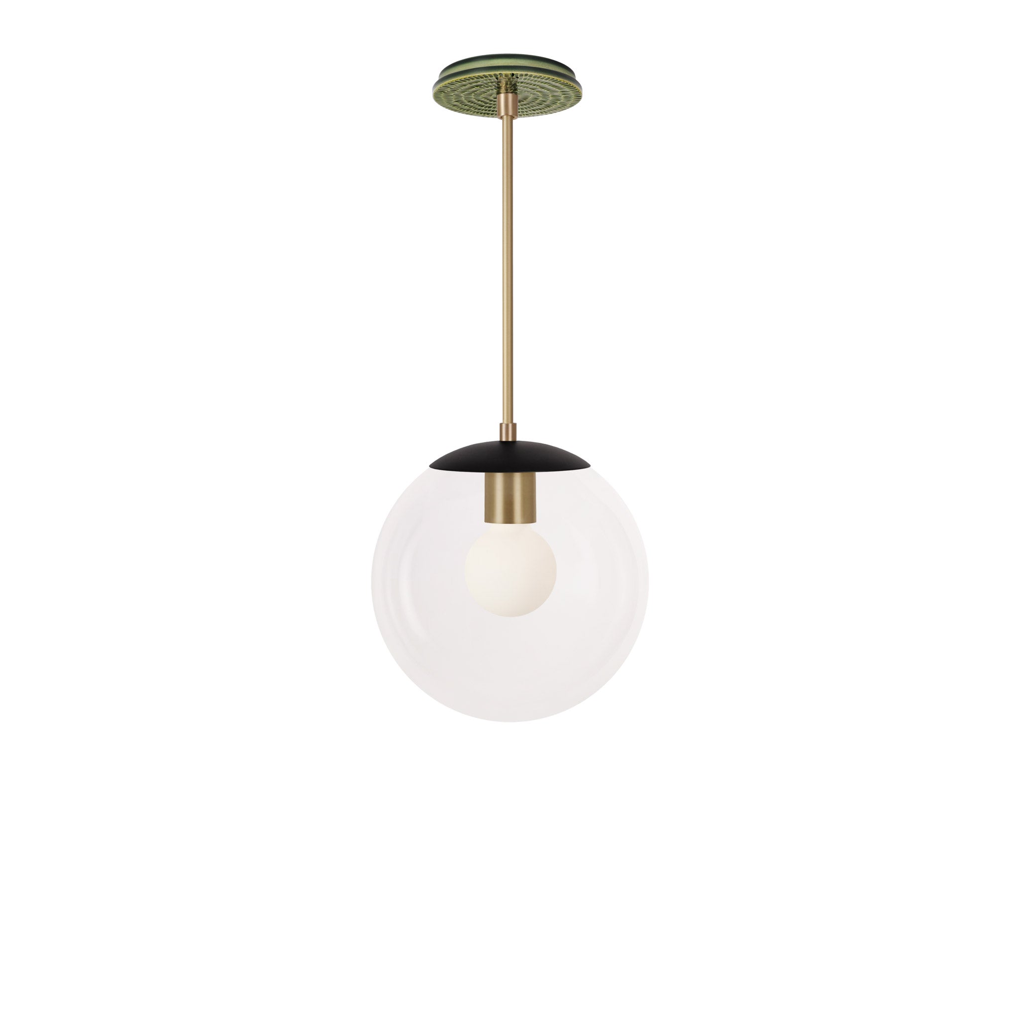 Alto Rod 10” Clear shown in Matte Black with Brass and a Forest Green Sunflower Ceramic Canopy